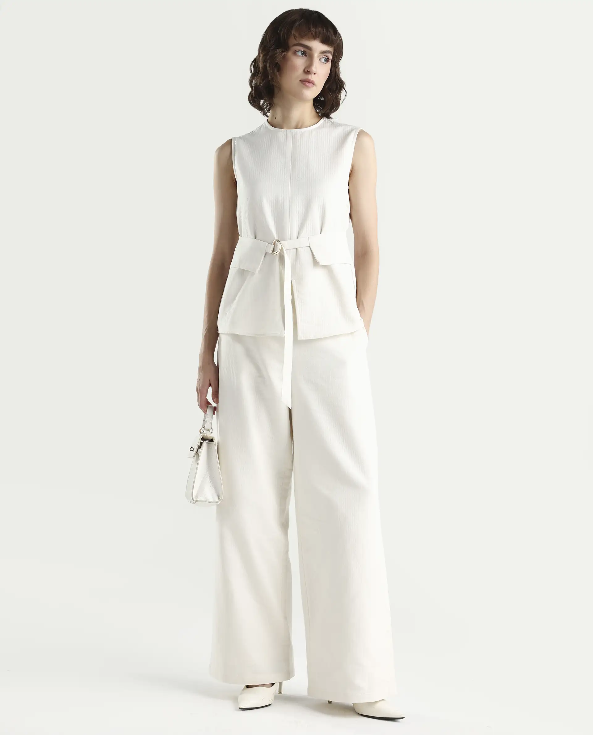Rareism Women's Aubra-B Off White Cotton Wide Leg Plain Trouser - Image 3