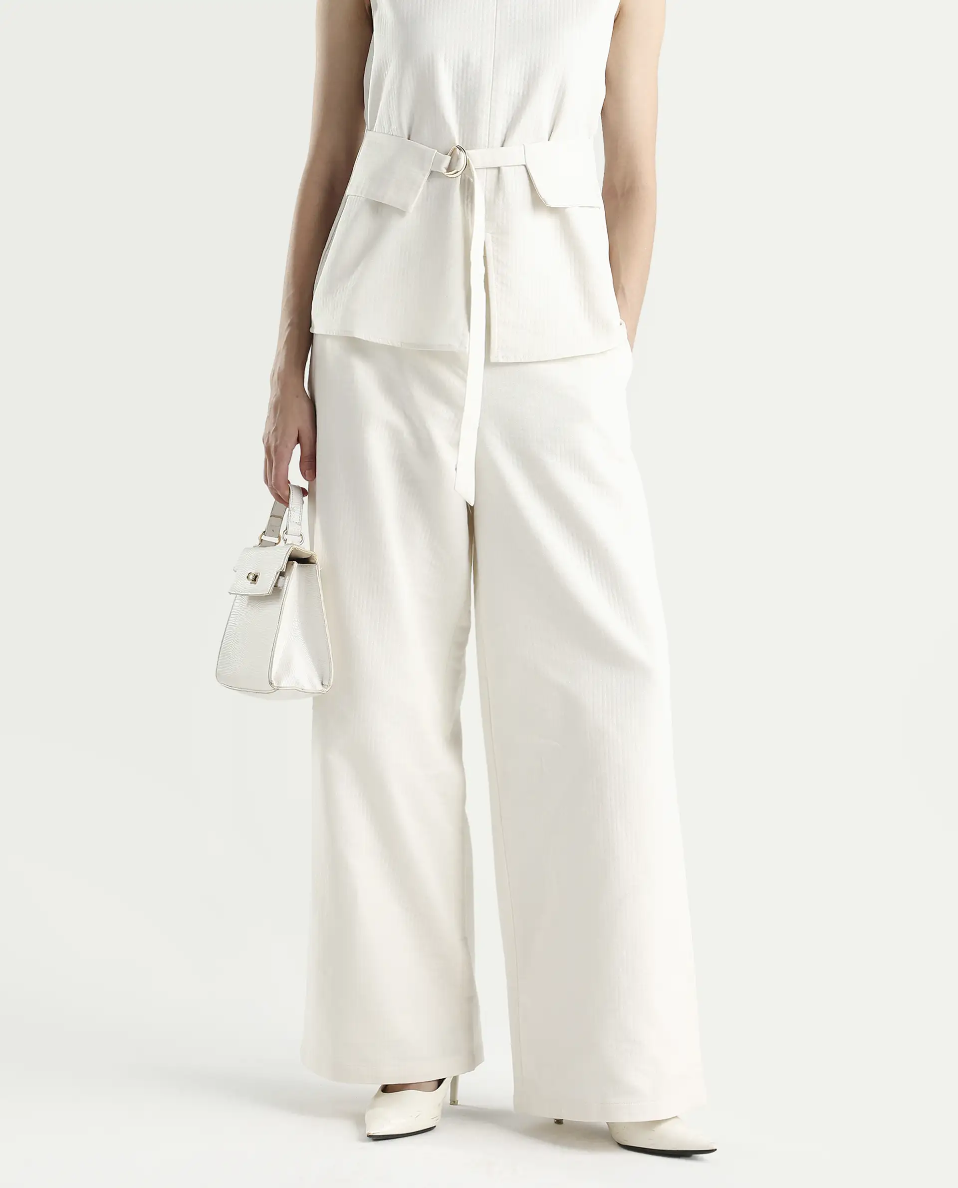Rareism Women's Aubra-B Off White Cotton Wide Leg Plain Trouser - Image 4