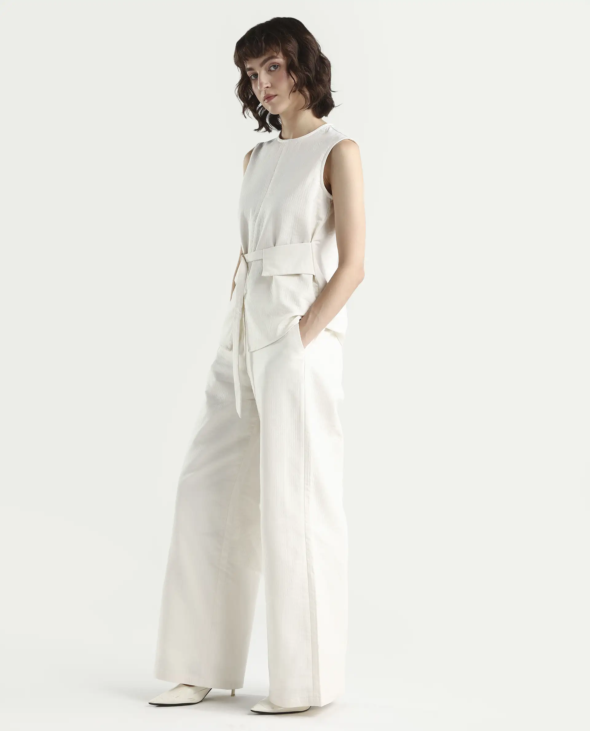 Rareism Women's Aubra-B Off White Cotton Wide Leg Plain Trouser - Image 6