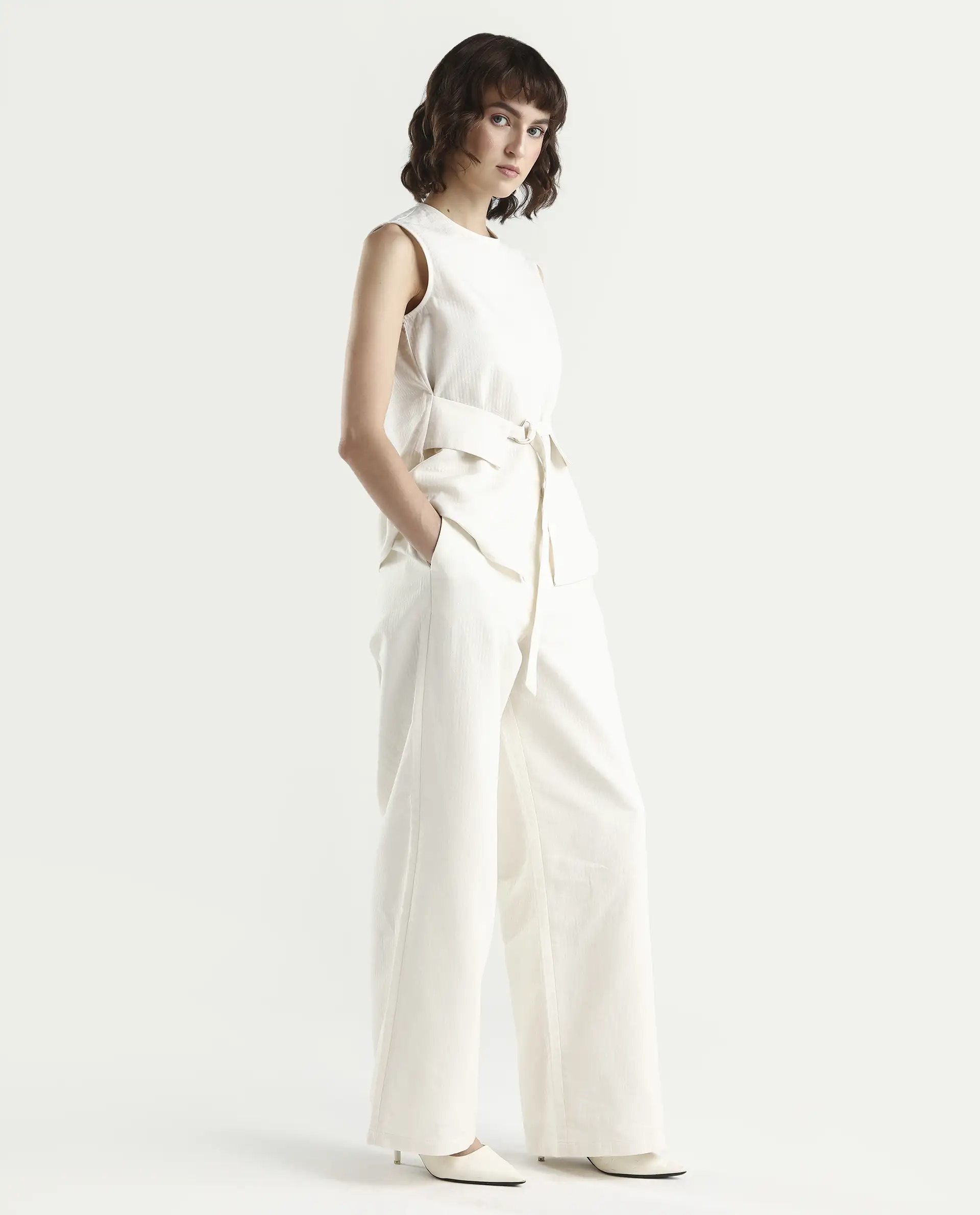 Rareism Women's Aubra-B Off White Cotton Wide Leg Plain Trouser - Image 7