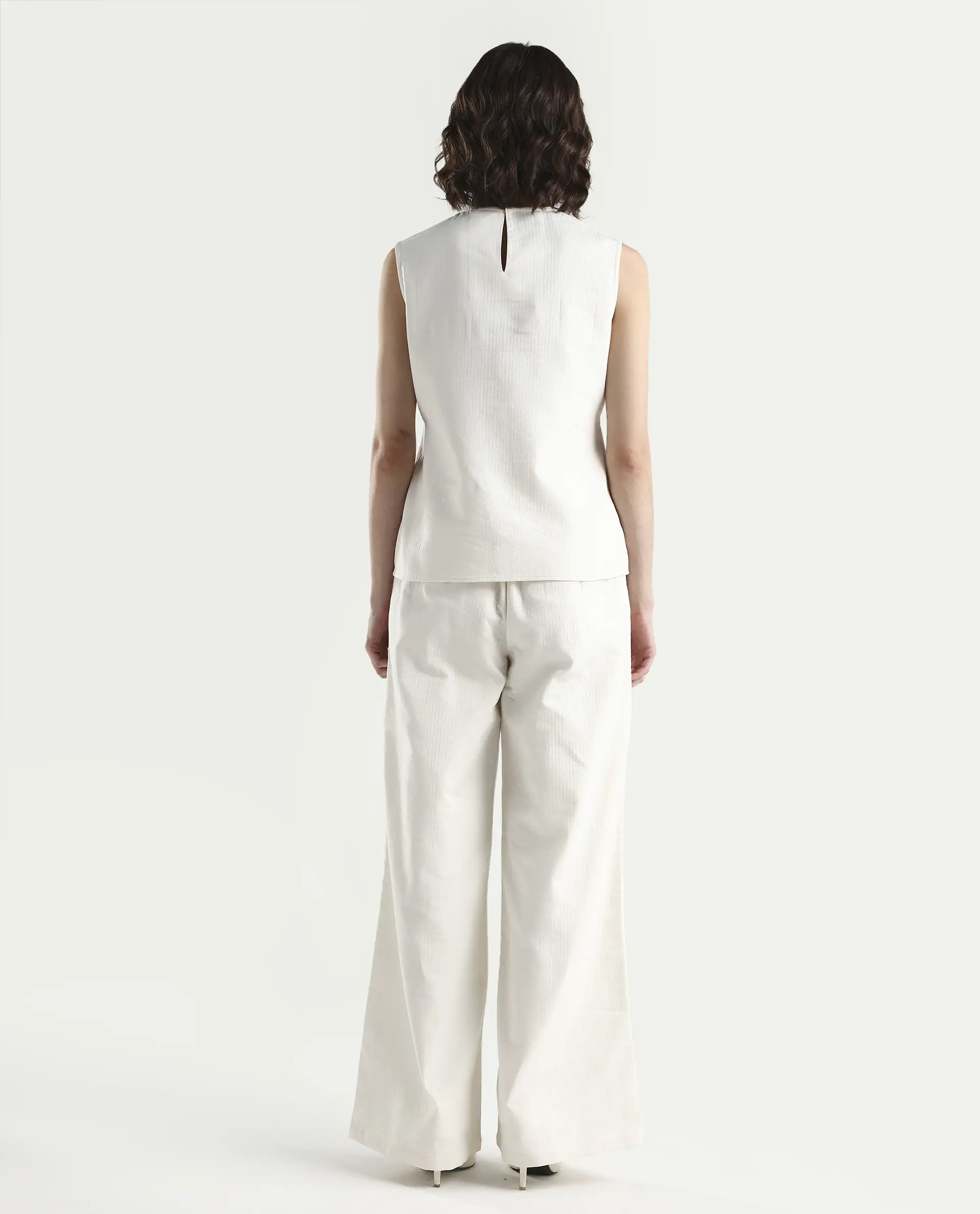 Rareism Women's Aubra-B Off White Cotton Wide Leg Plain Trouser - Image 8