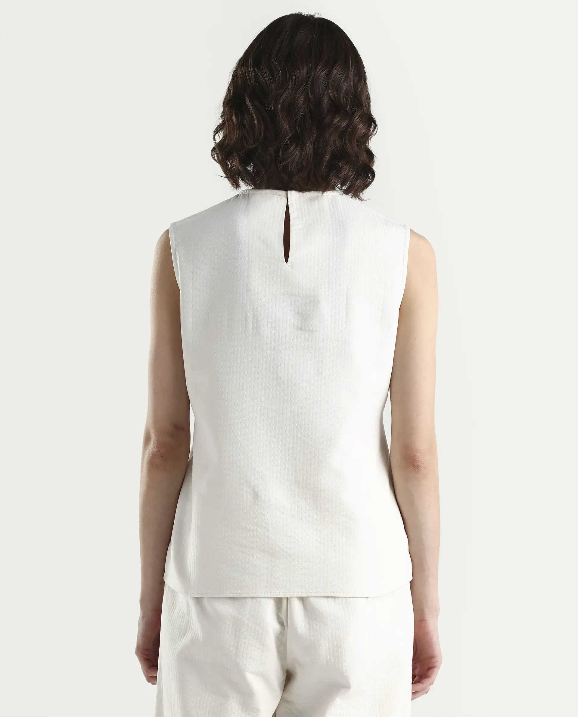 Rareism Women's Aubra-T Off White Cotton Sleeveless Crew Neck Regular Fit Plain Top - Image 7