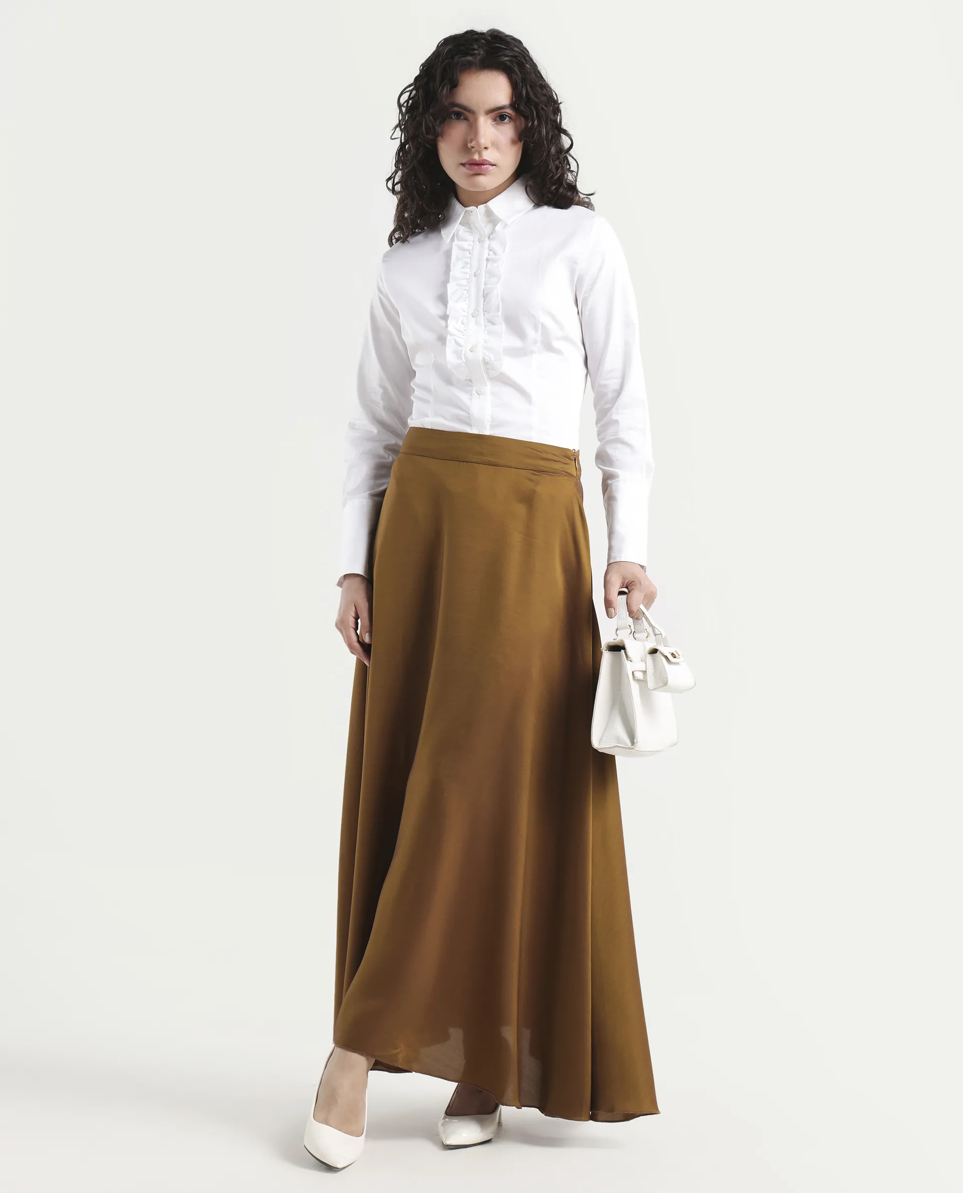Rareism Women's Aubrey White Cotton Spread Collar Plain Regular Fit Top - Image 2