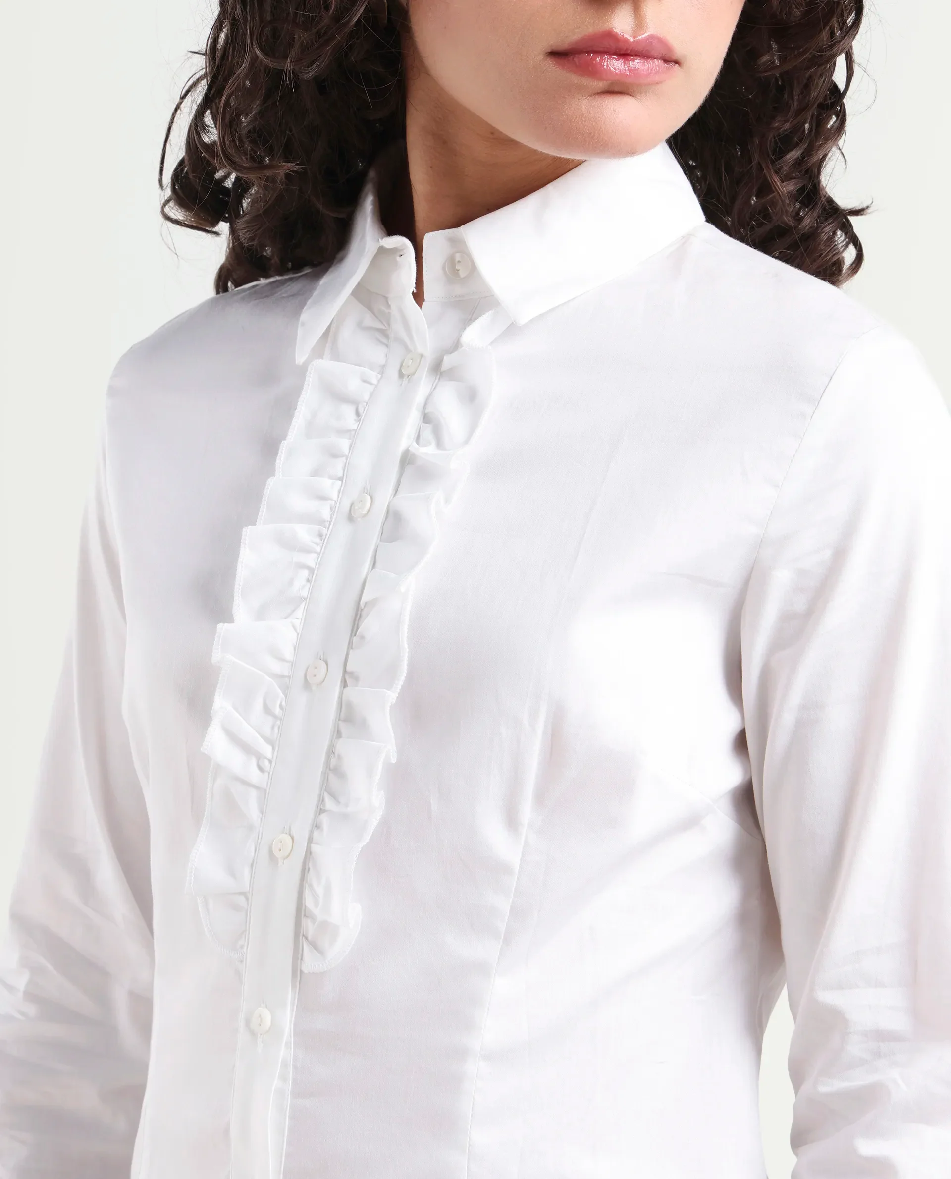 Rareism Women's Aubrey White Cotton Spread Collar Plain Regular Fit Top - Image 4