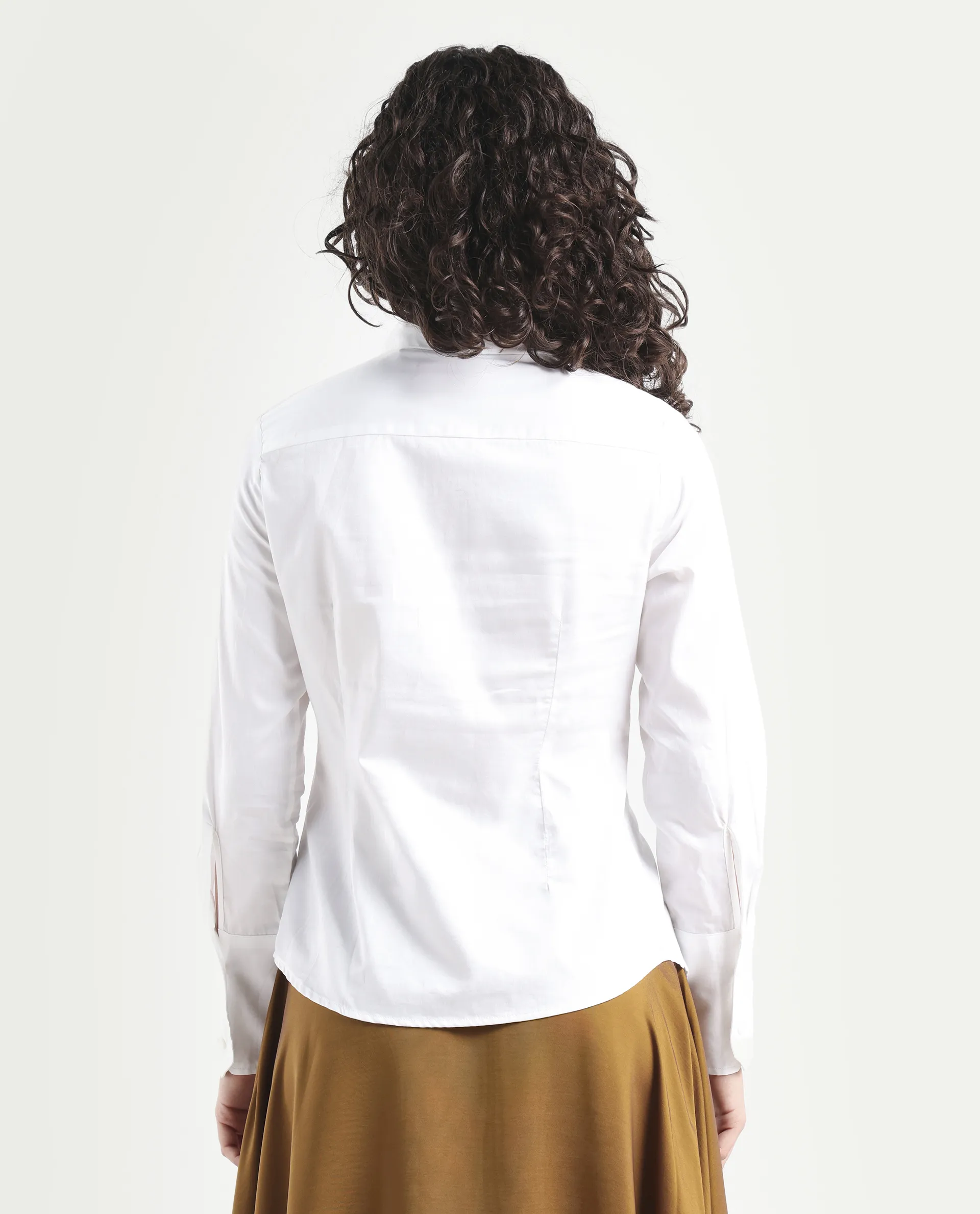 Rareism Women's Aubrey White Cotton Spread Collar Plain Regular Fit Top - Image 7