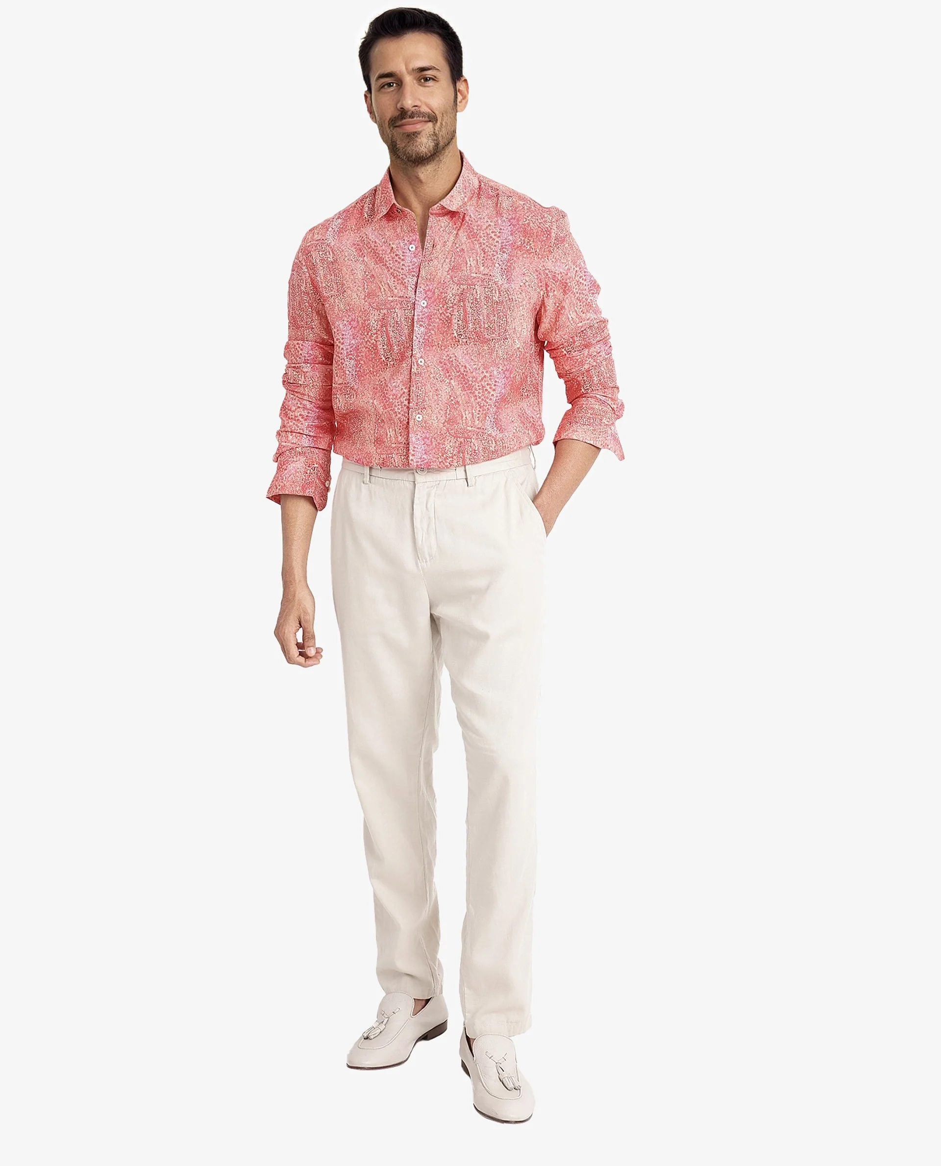 Rare Rabbit Men's Audie Pink Viscose Abstract Print Regular Fit Full Sleeve Collared Shirt - Image 2