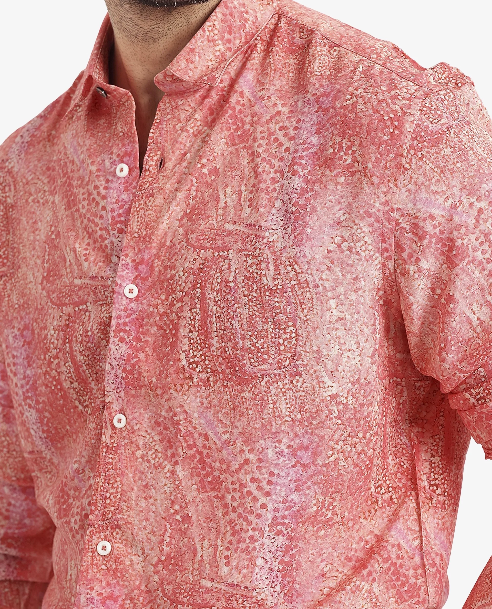 Rare Rabbit Men's Audie Pink Viscose Abstract Print Regular Fit Full Sleeve Collared Shirt - Image 3