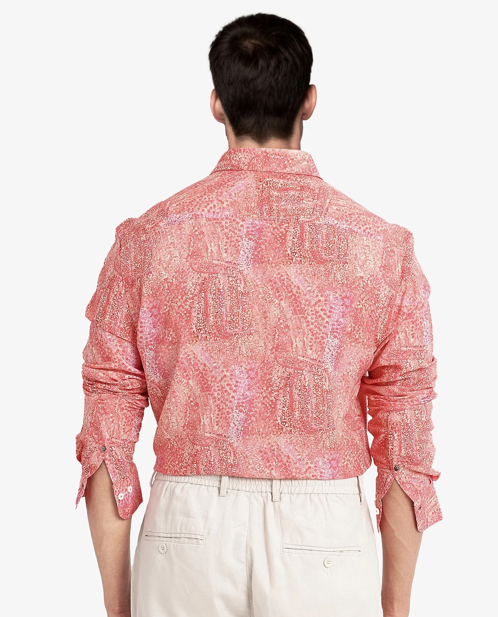 Rare Rabbit Men's Audie Pink Viscose Abstract Print Regular Fit Full Sleeve Collared Shirt - Image 4