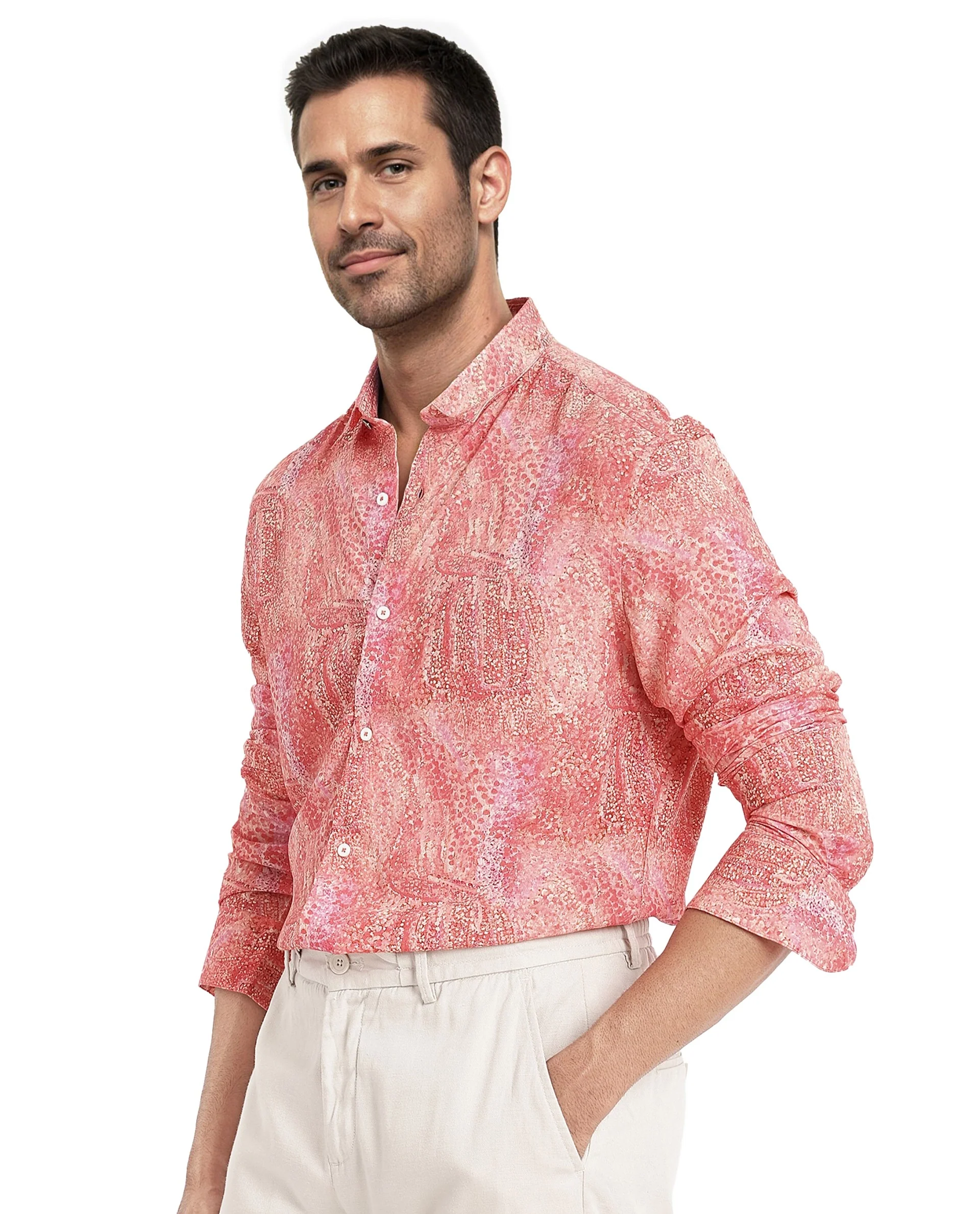 Rare Rabbit Men's Audie Pink Viscose Abstract Print Regular Fit Full Sleeve Collared Shirt - Image 5