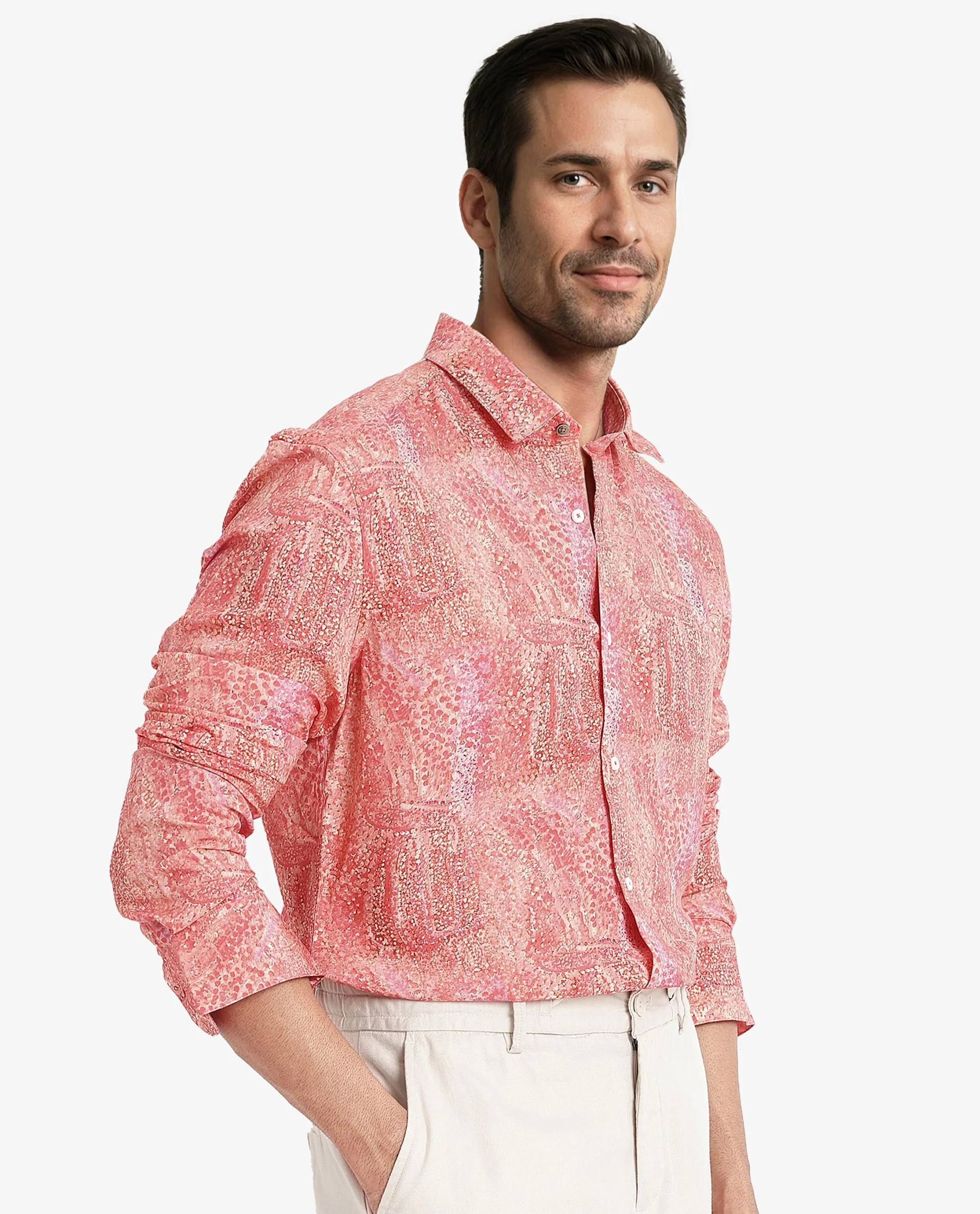 Rare Rabbit Men's Audie Pink Viscose Abstract Print Regular Fit Full Sleeve Collared Shirt - Image 6