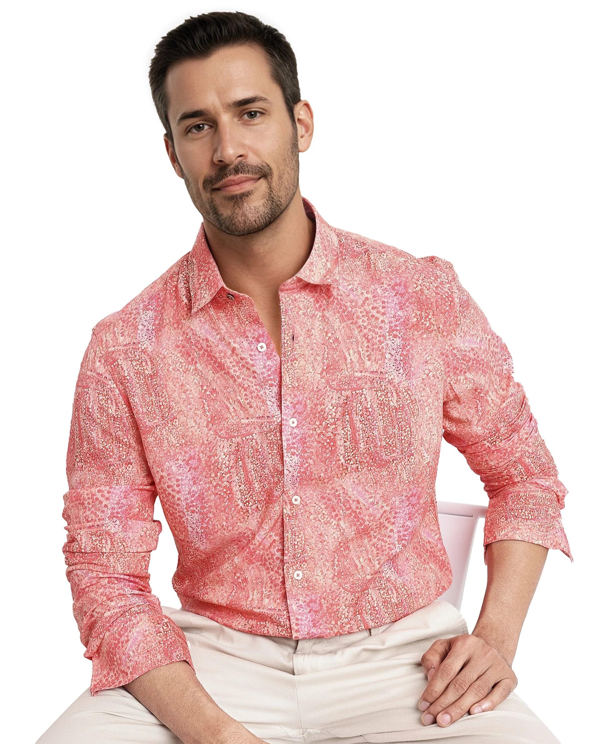 Rare Rabbit Men's Audie Pink Viscose Abstract Print Regular Fit Full Sleeve Collared Shirt - Image 8