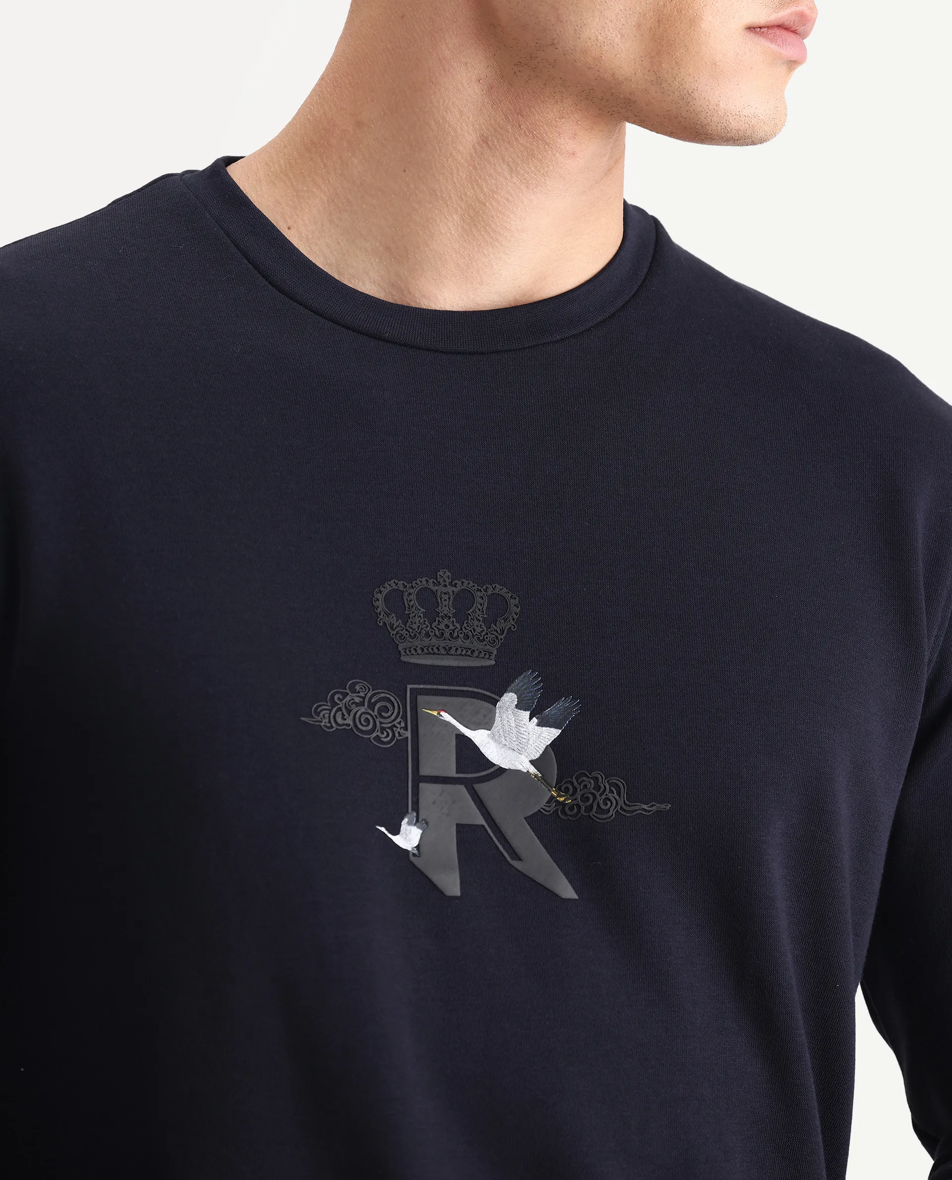 Rare Rabbit Men's August Navy Cotton Graphic Print Regular Fit Full Sleeve Crew Neck Sweatshirt - Image 3