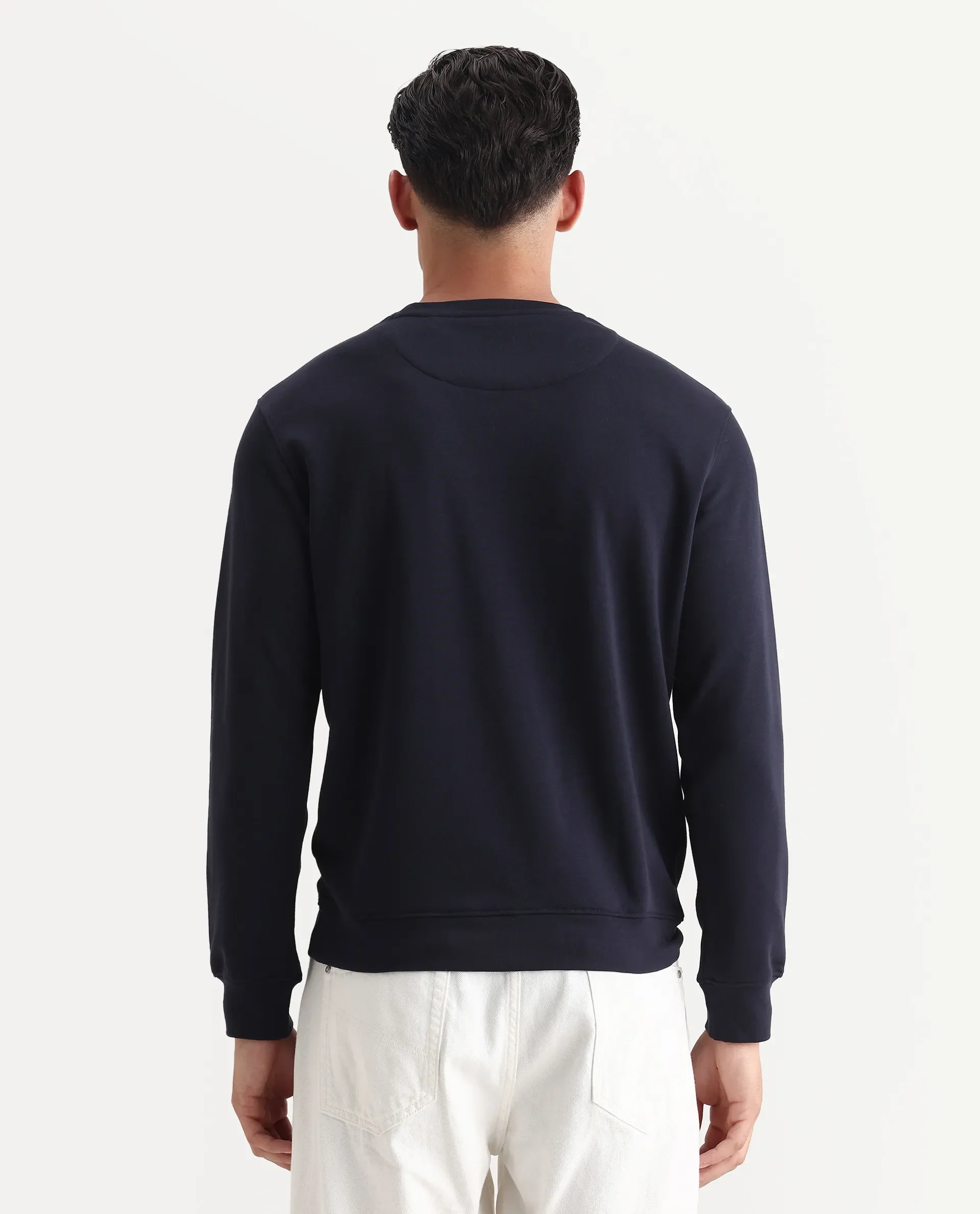 Rare Rabbit Men's August Navy Cotton Graphic Print Regular Fit Full Sleeve Crew Neck Sweatshirt - Image 7