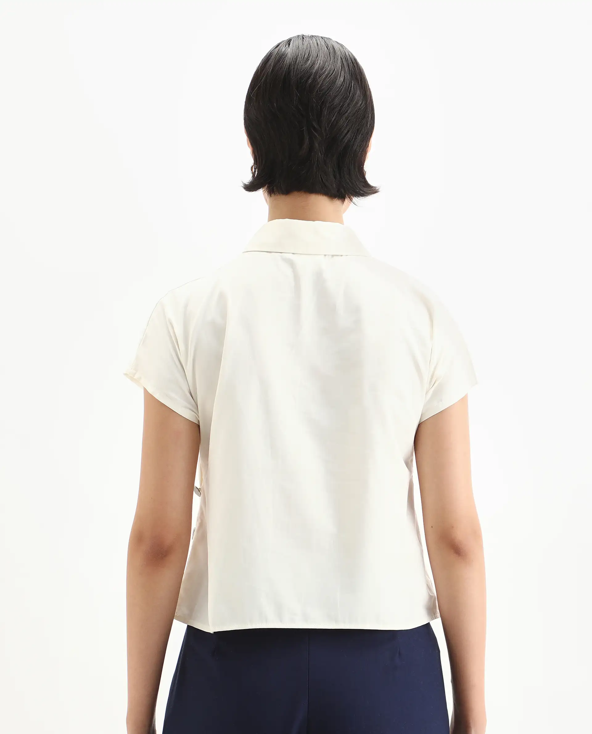 Rareism Women's Aurelia Off White Cotton Blend Drop Collar Plain Extended Sleeves Regular Fit Top - Image 7