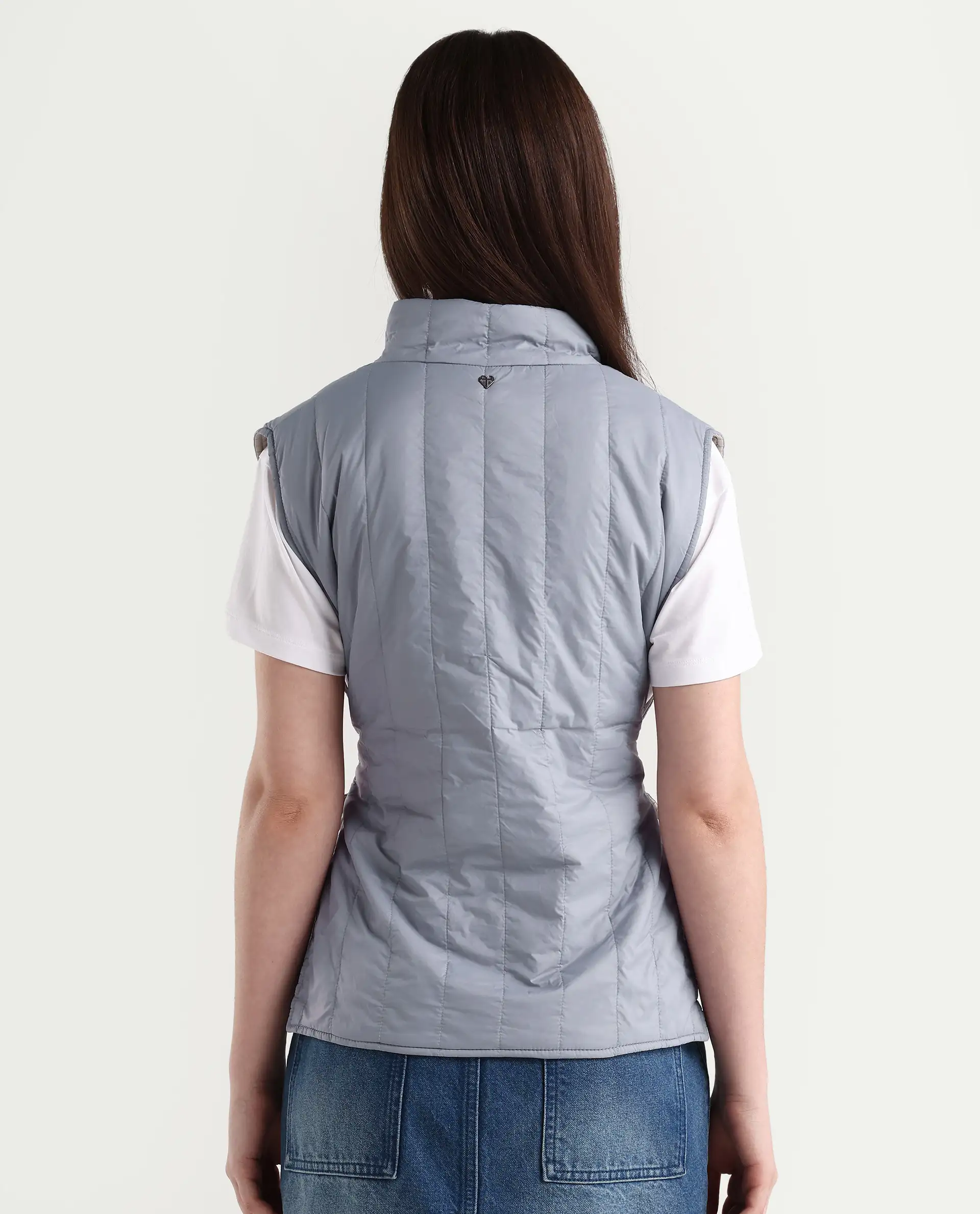Rareism Women's Aurora Beige Polyester High Neck Plain Sleeveless Regular Fit Jacket - Image 7