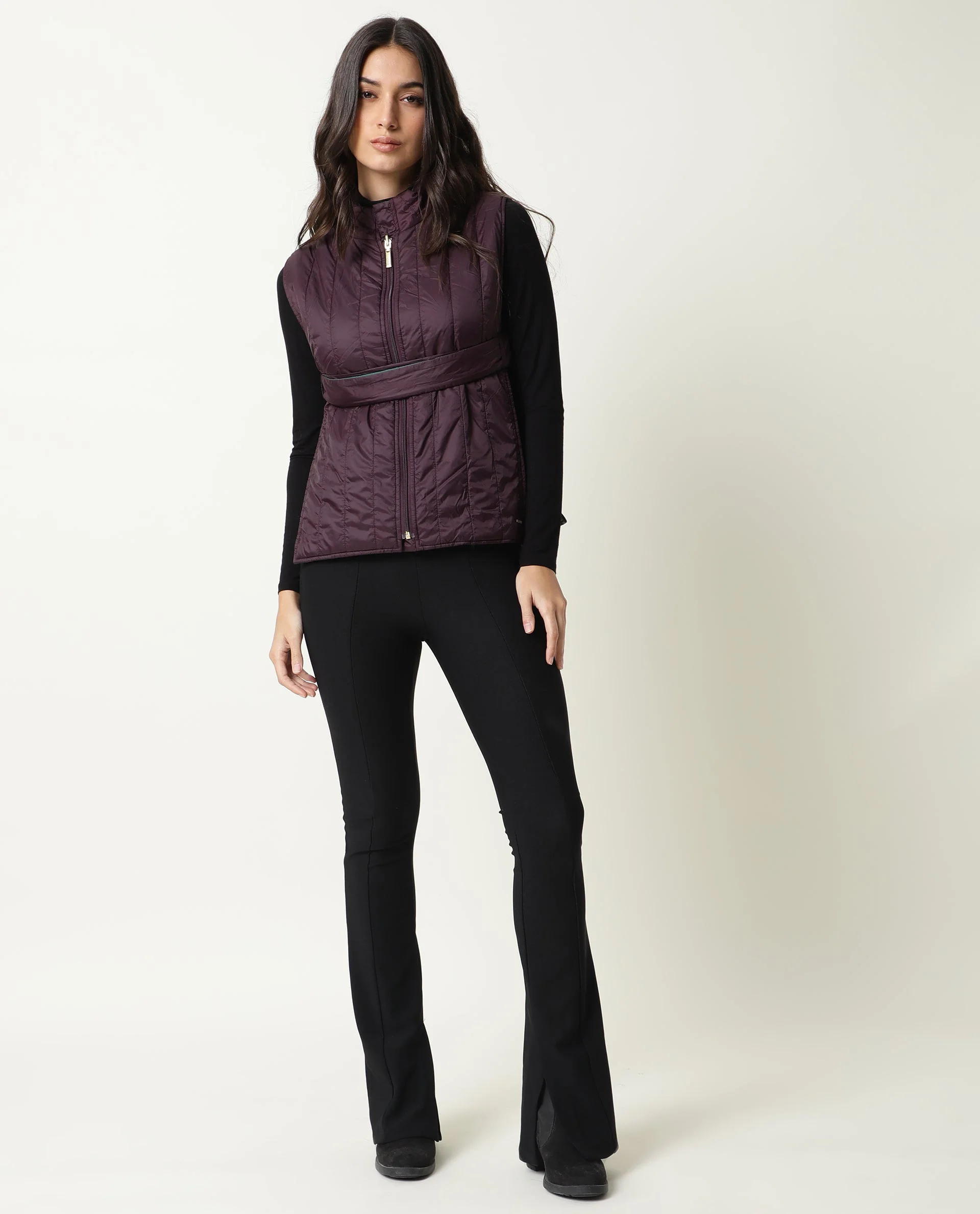 Rareism Women's Aurora Green Polyester High Neck Plain Sleeveless Regular Fit Jacket - Image 11