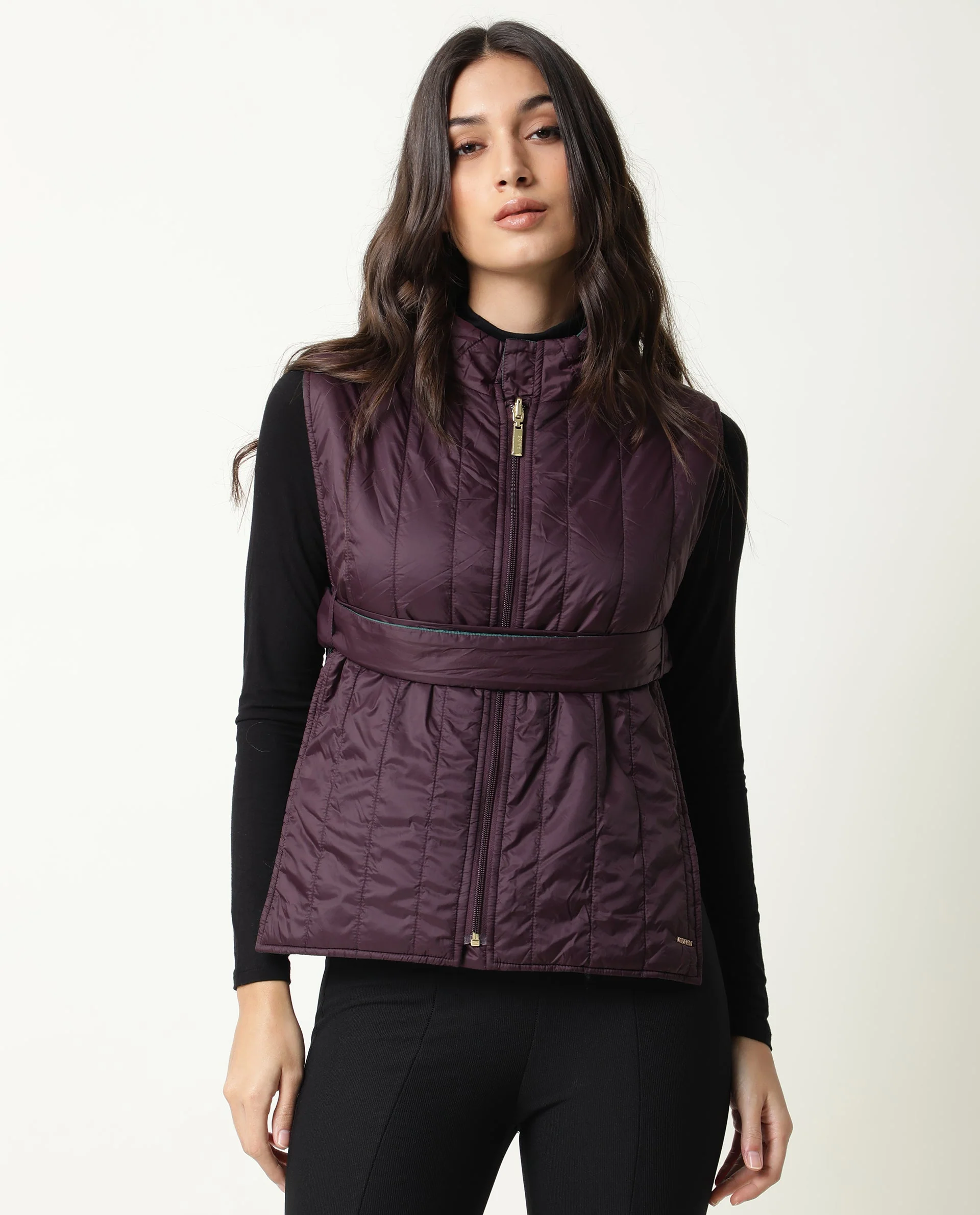 Rareism Women's Aurora Green Polyester High Neck Plain Sleeveless Regular Fit Jacket - Image 3