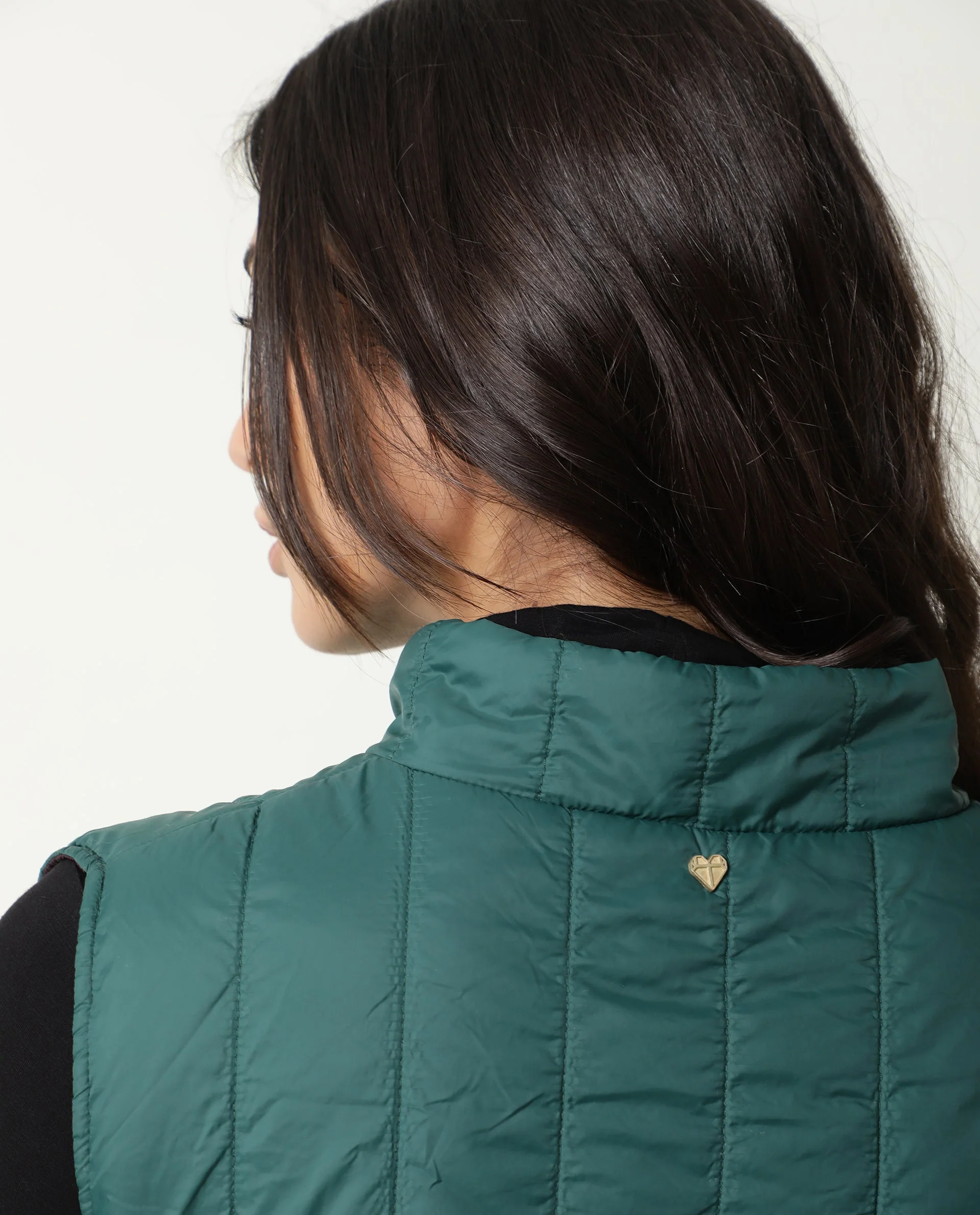 Rareism Women's Aurora Green Polyester High Neck Plain Sleeveless Regular Fit Jacket - Image 8