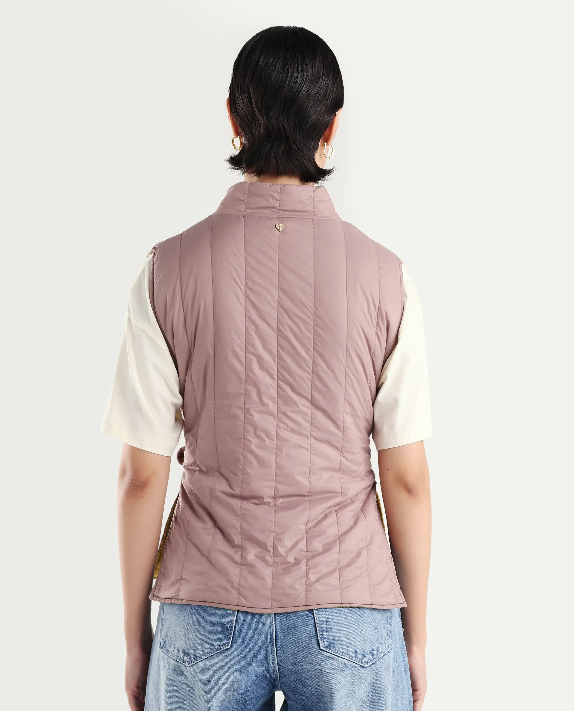 Rareism Women's Aurora Pink Polyester High Neck Plain Sleeveless Regular Fit Jacket - Image 8