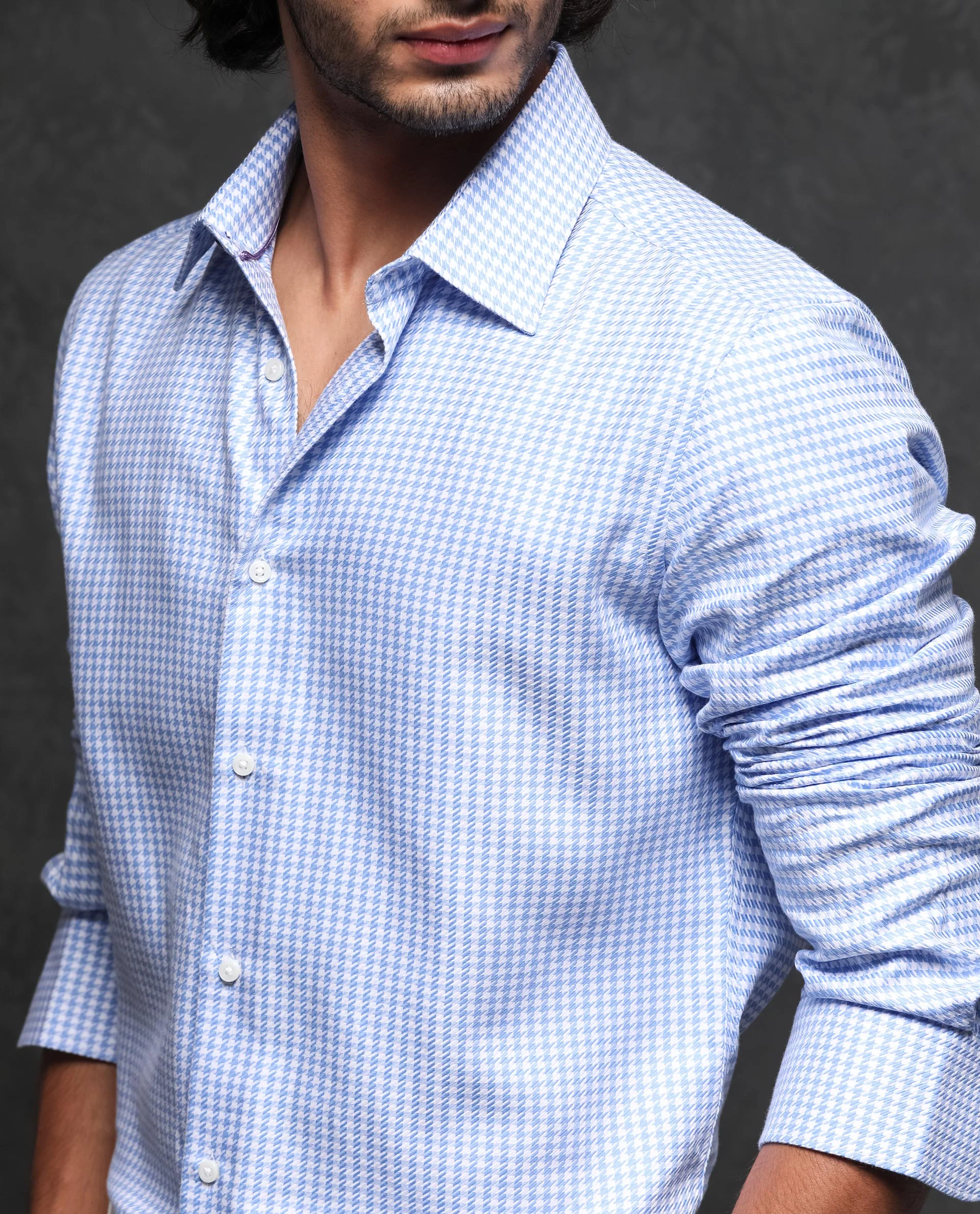 Rare Rabbit Men's Auster Blue Cotton Checked Print Regular Fit Full Sleeve Collared Shirt - Image 2