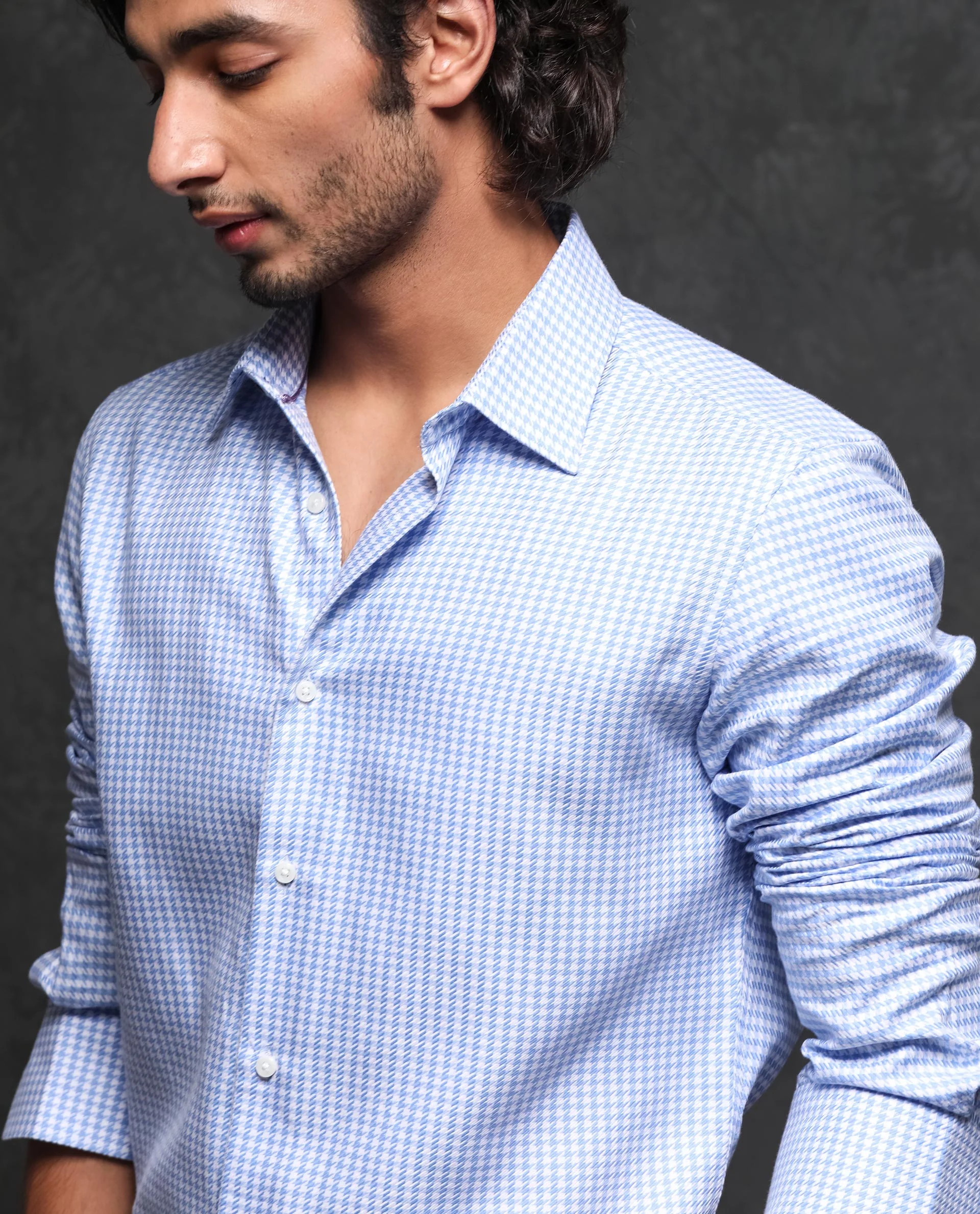 Rare Rabbit Men's Auster Blue Cotton Checked Print Regular Fit Full Sleeve Collared Shirt - Image 5