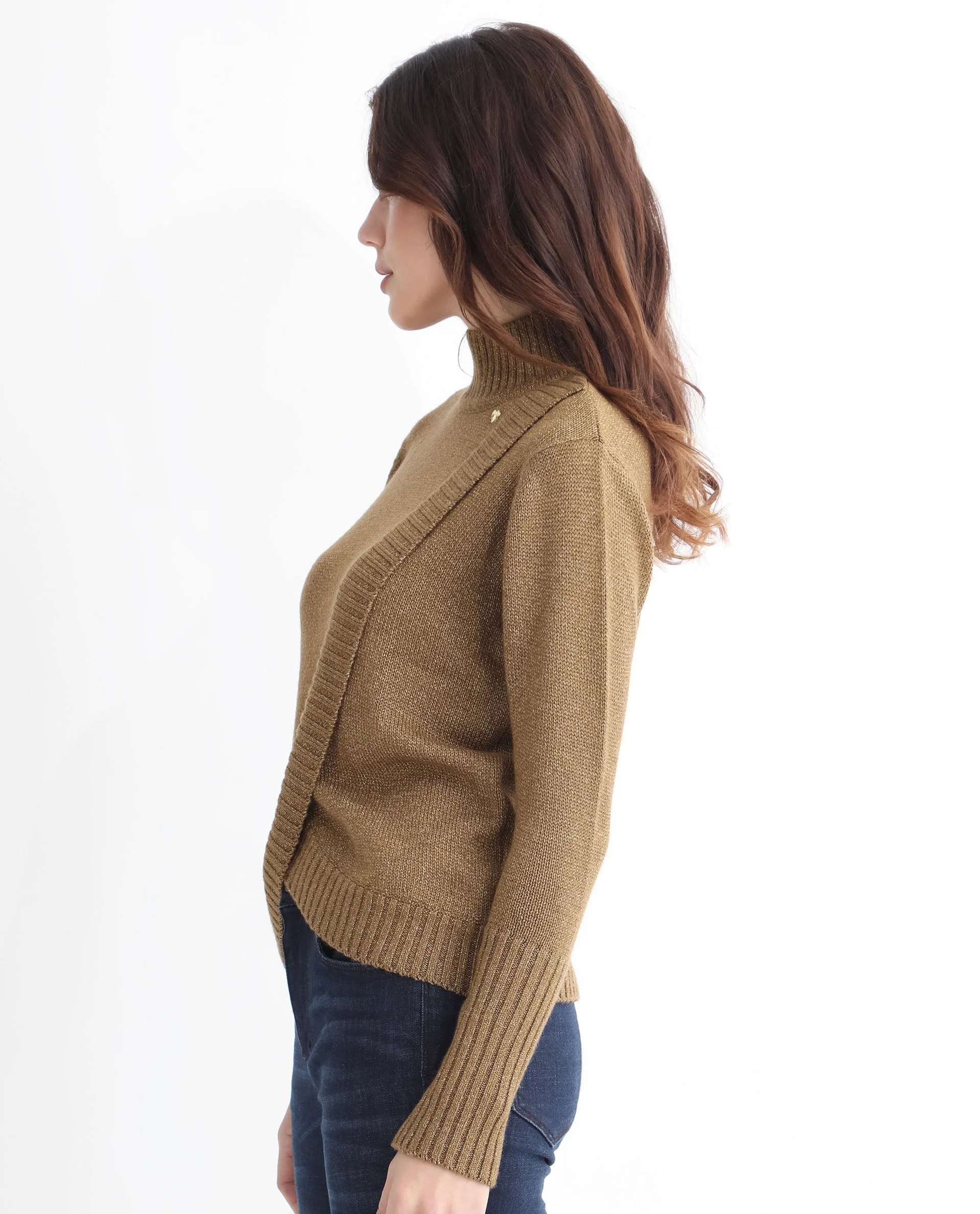 Rareism Women's Austern Gold Acrylic Turtle Neck Plain Knee Length Regular Fit Sweater - Image 8