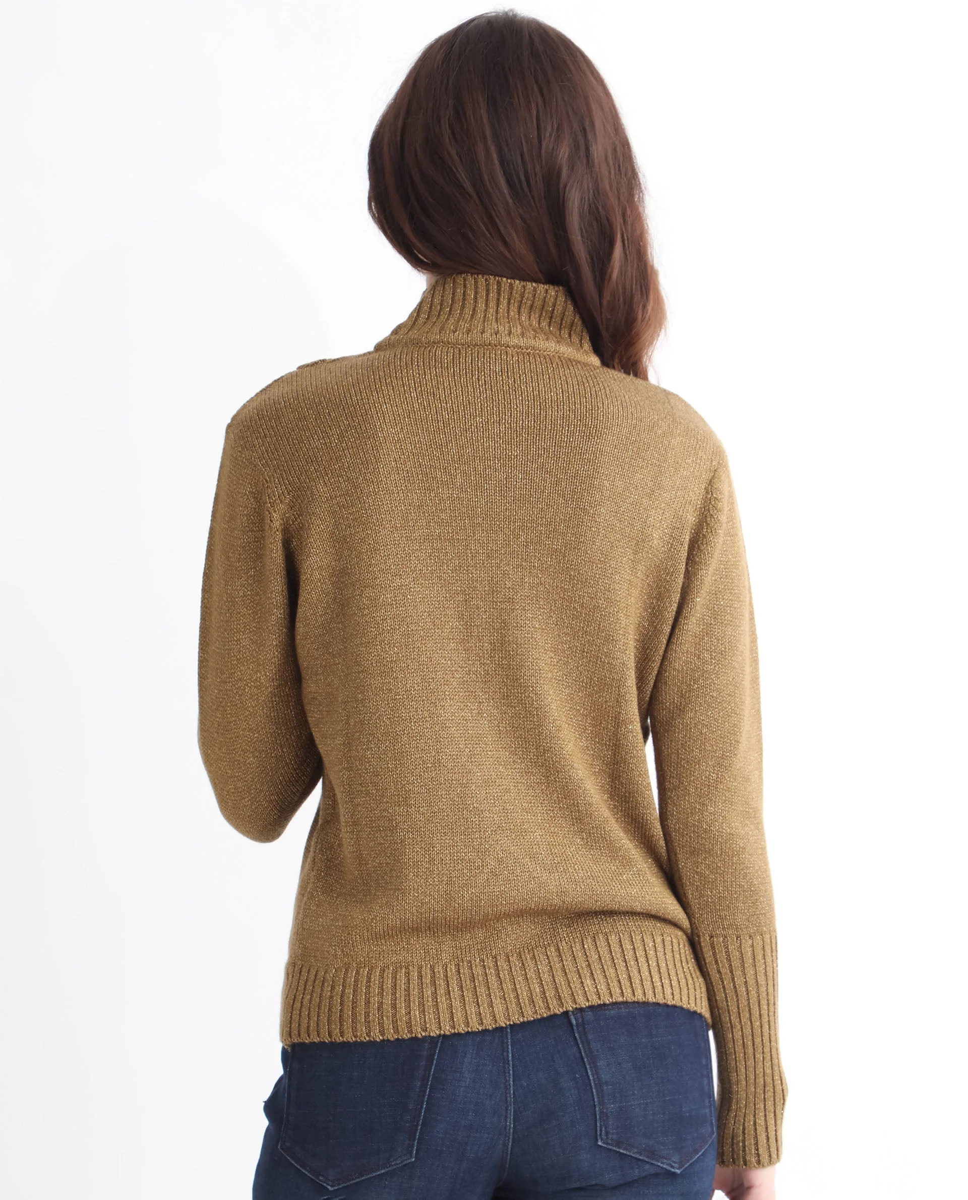 Rareism Women's Austern Gold Acrylic Turtle Neck Plain Knee Length Regular Fit Sweater - Image 9