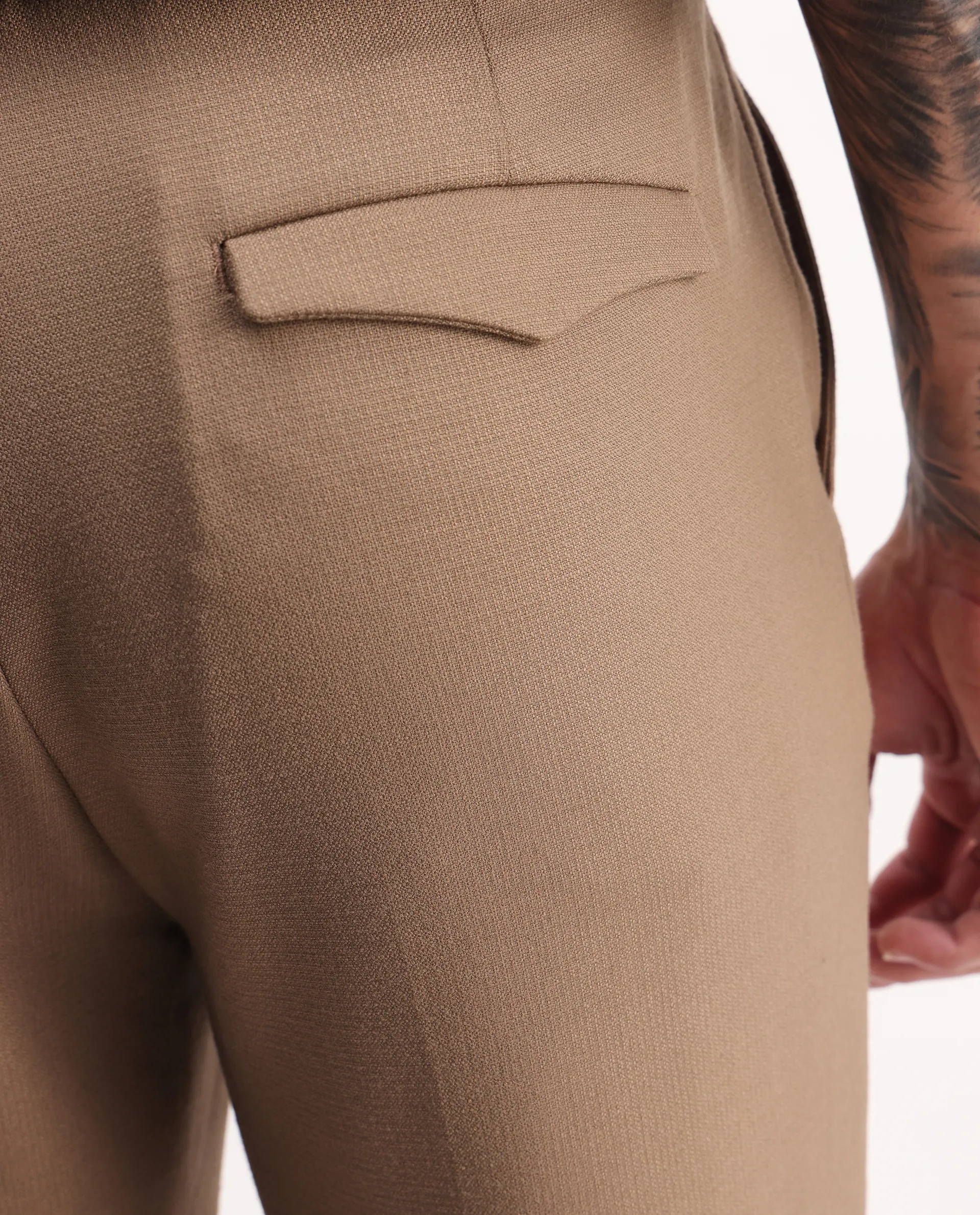 Rare Rabbit Men Austi-Aw25 Dark Beige Polyester Blend Fabric Button Closure Regular Fit Plain Trouser - Image 2