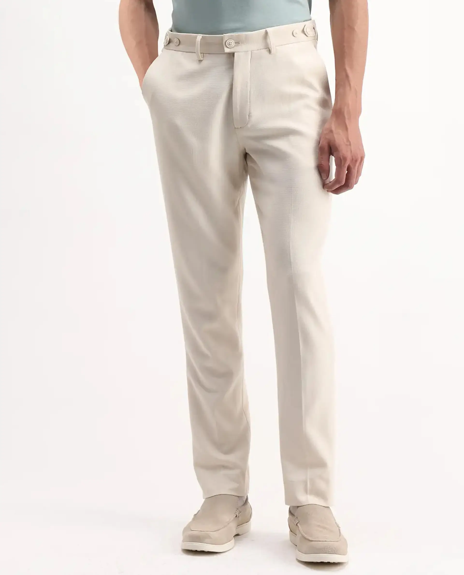 Rare Rabbit Men's Austi-Aw25 Off White Polyester Plain Regular Fit Trouser - Image 10