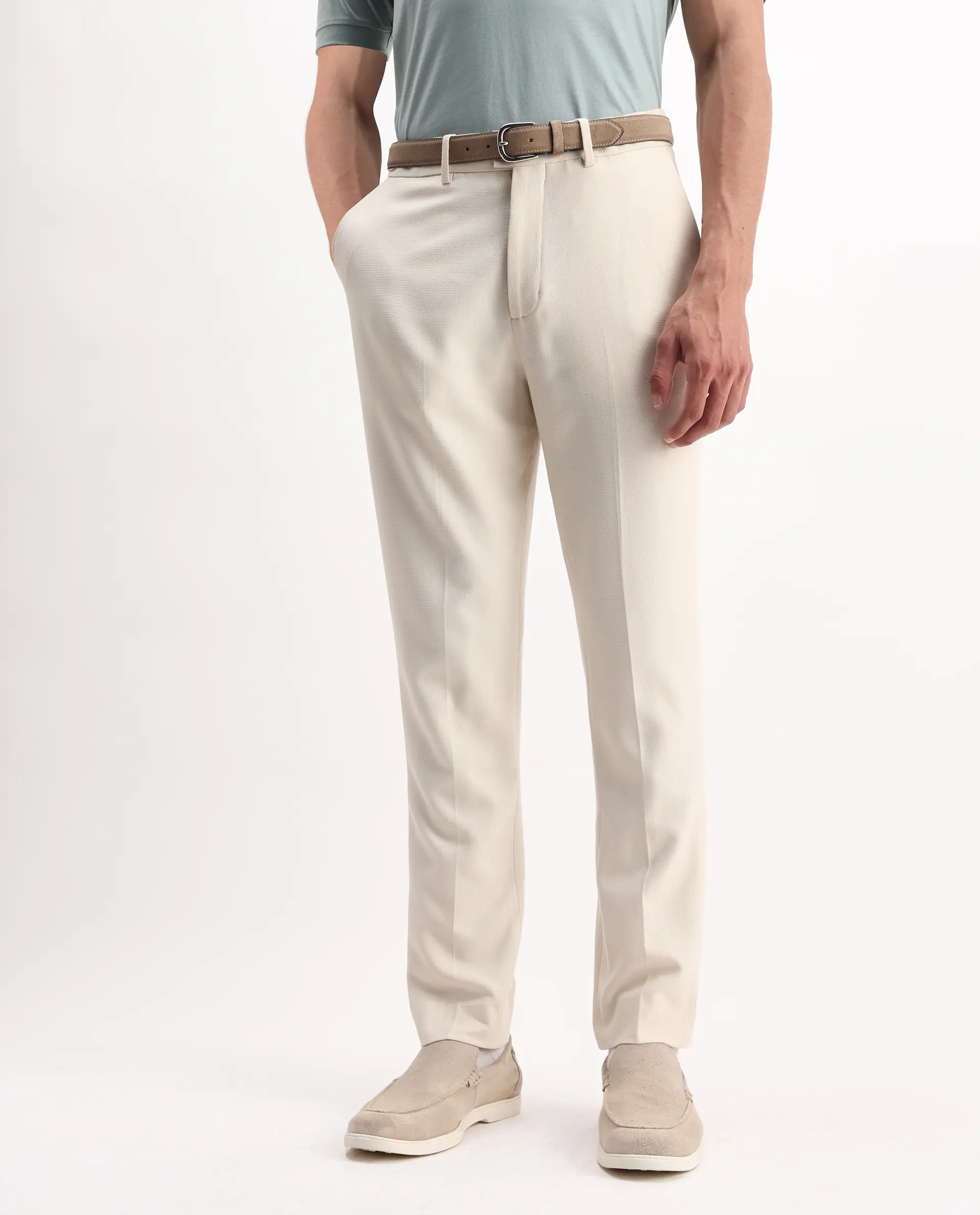 Rare Rabbit Men's Austi-Aw25 Off White Polyester Plain Regular Fit Trouser - Image 2