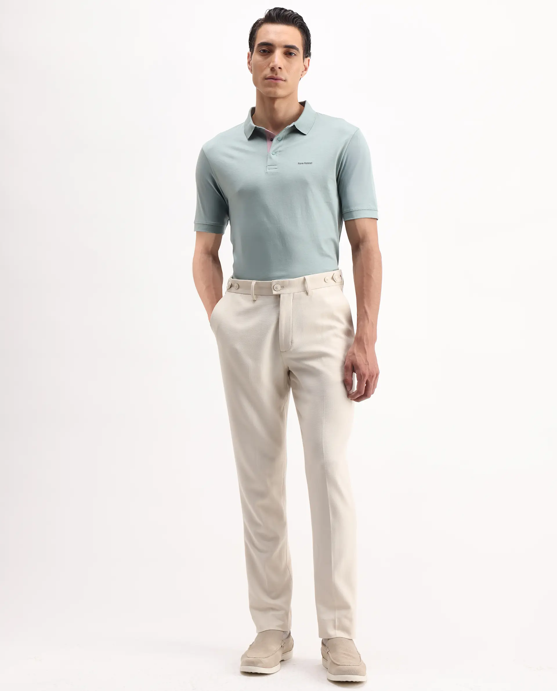 Rare Rabbit Men's Austi-Aw25 Off White Polyester Plain Regular Fit Trouser - Image 4