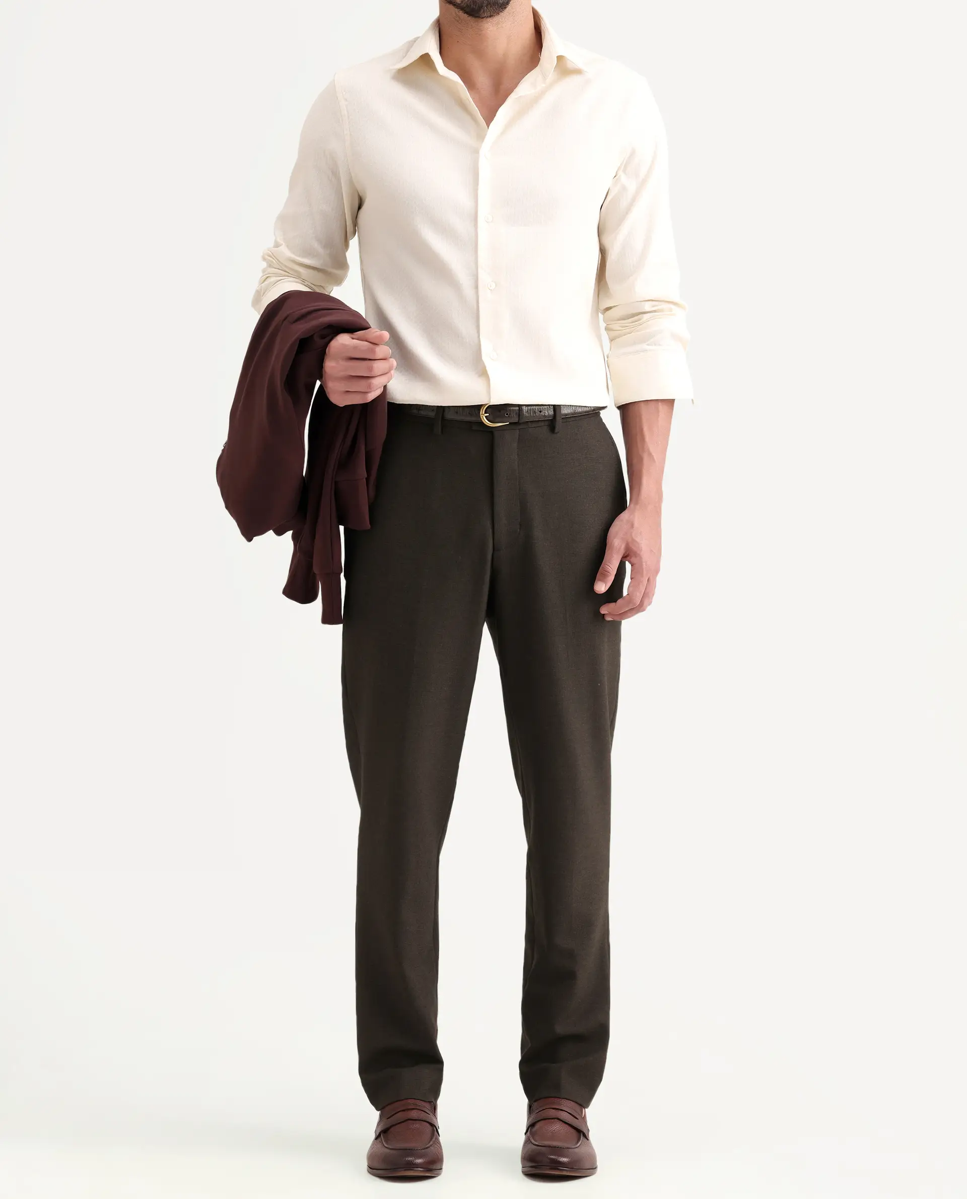 Rare Rabbit Men's Austi-Ss26 Dark Olive Polyester Blend Fabric Regular Fit Plain Trouser - Image 2