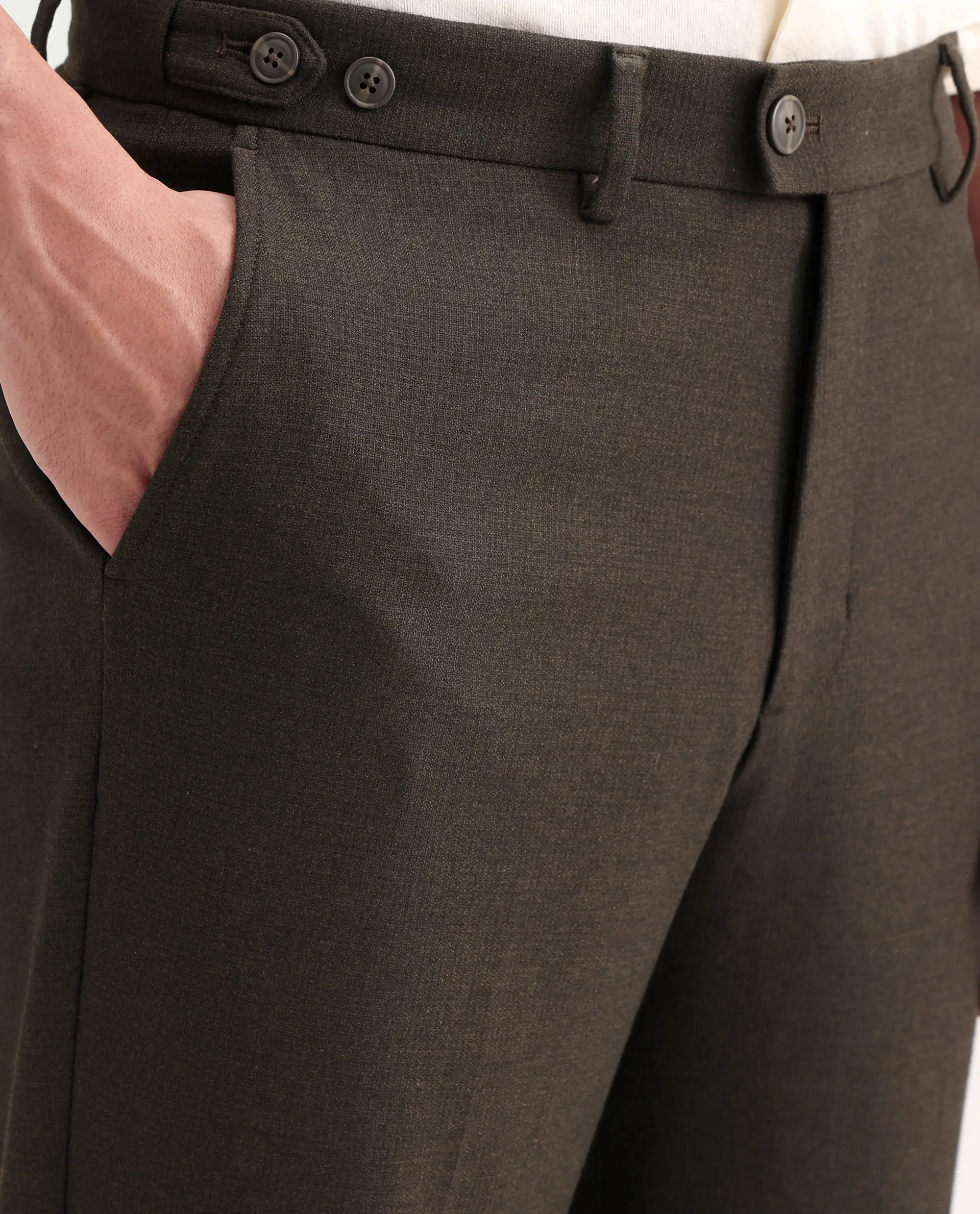 Rare Rabbit Men's Austi-Ss26 Dark Olive Polyester Blend Fabric Regular Fit Plain Trouser - Image 3