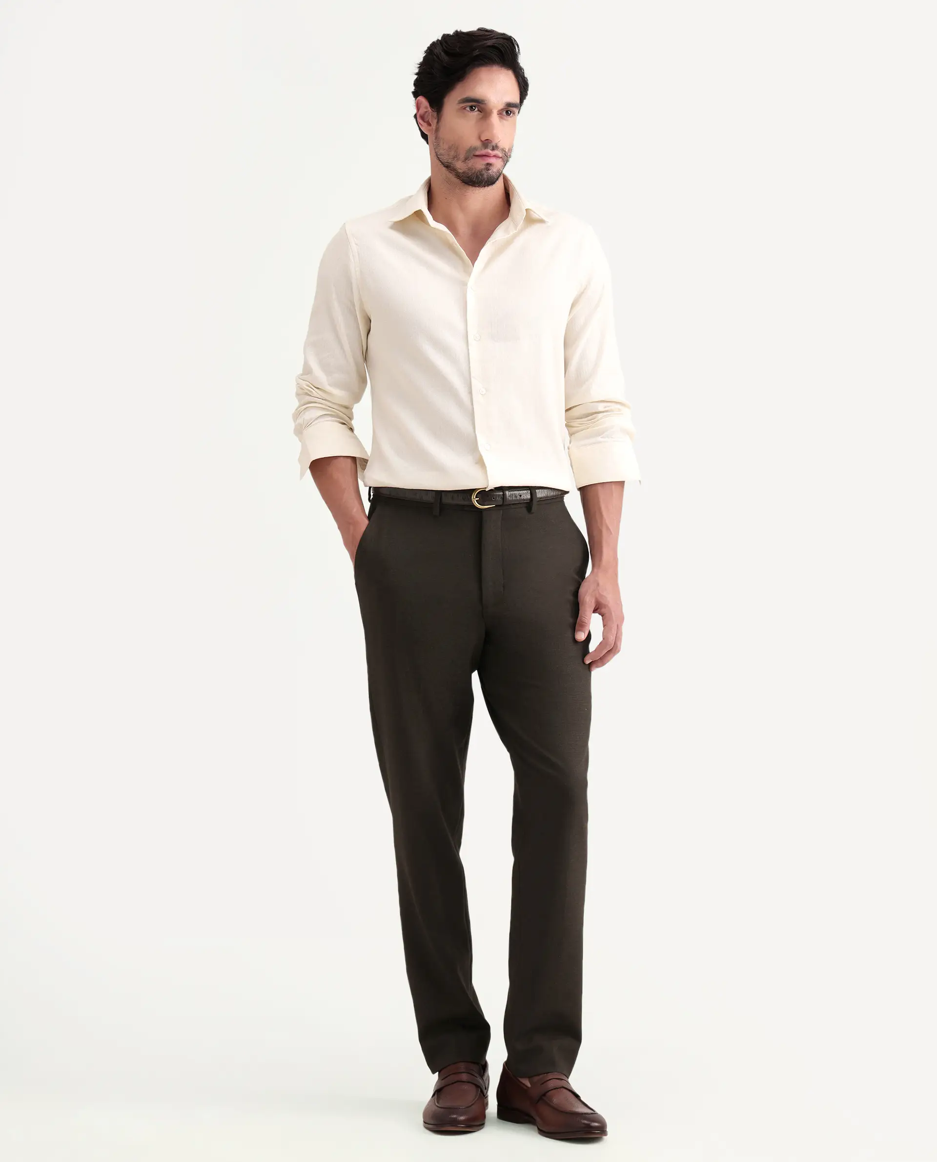 Rare Rabbit Men's Austi-Ss26 Dark Olive Polyester Blend Fabric Regular Fit Plain Trouser - Image 4