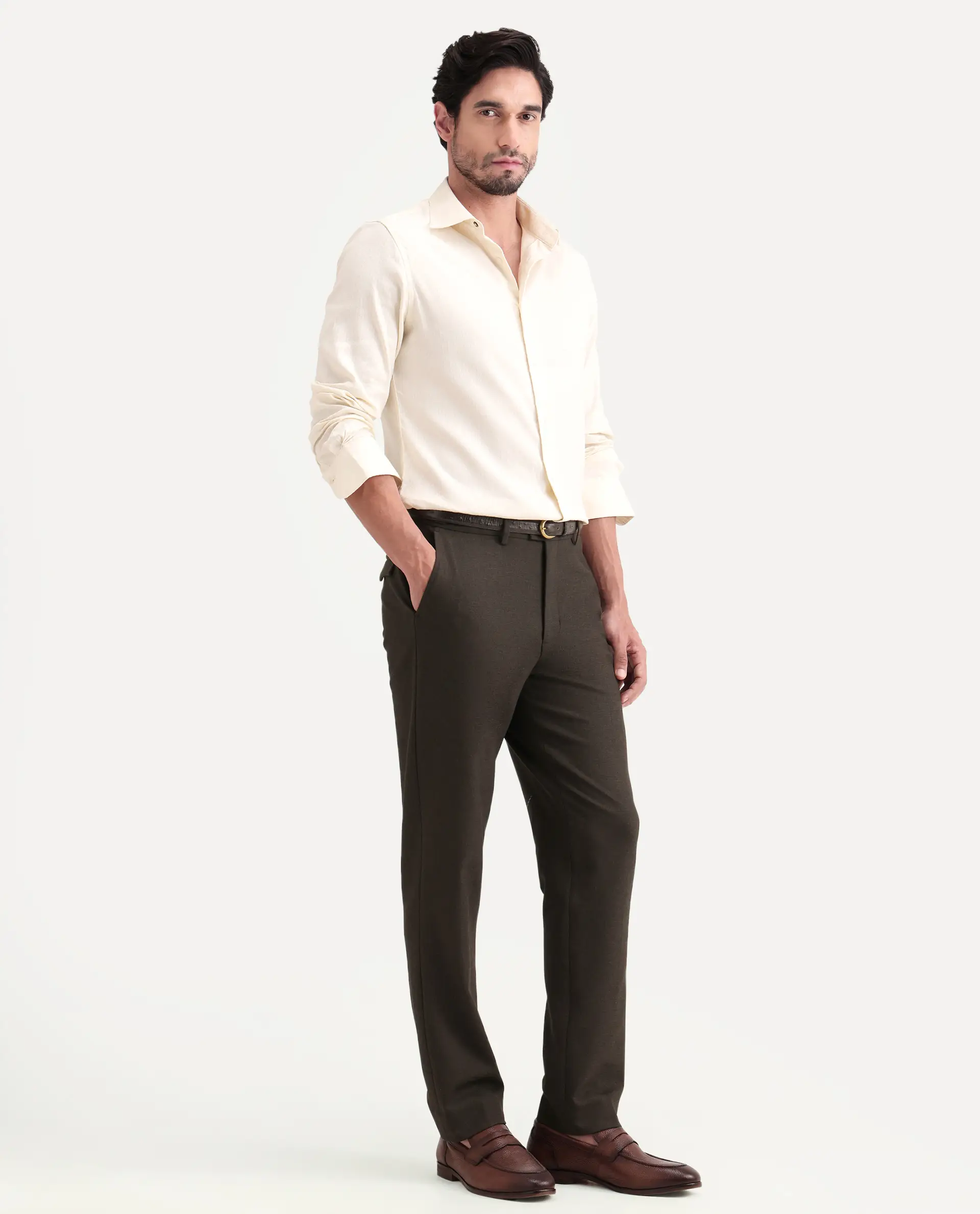Rare Rabbit Men's Austi-Ss26 Dark Olive Polyester Blend Fabric Regular Fit Plain Trouser - Image 5