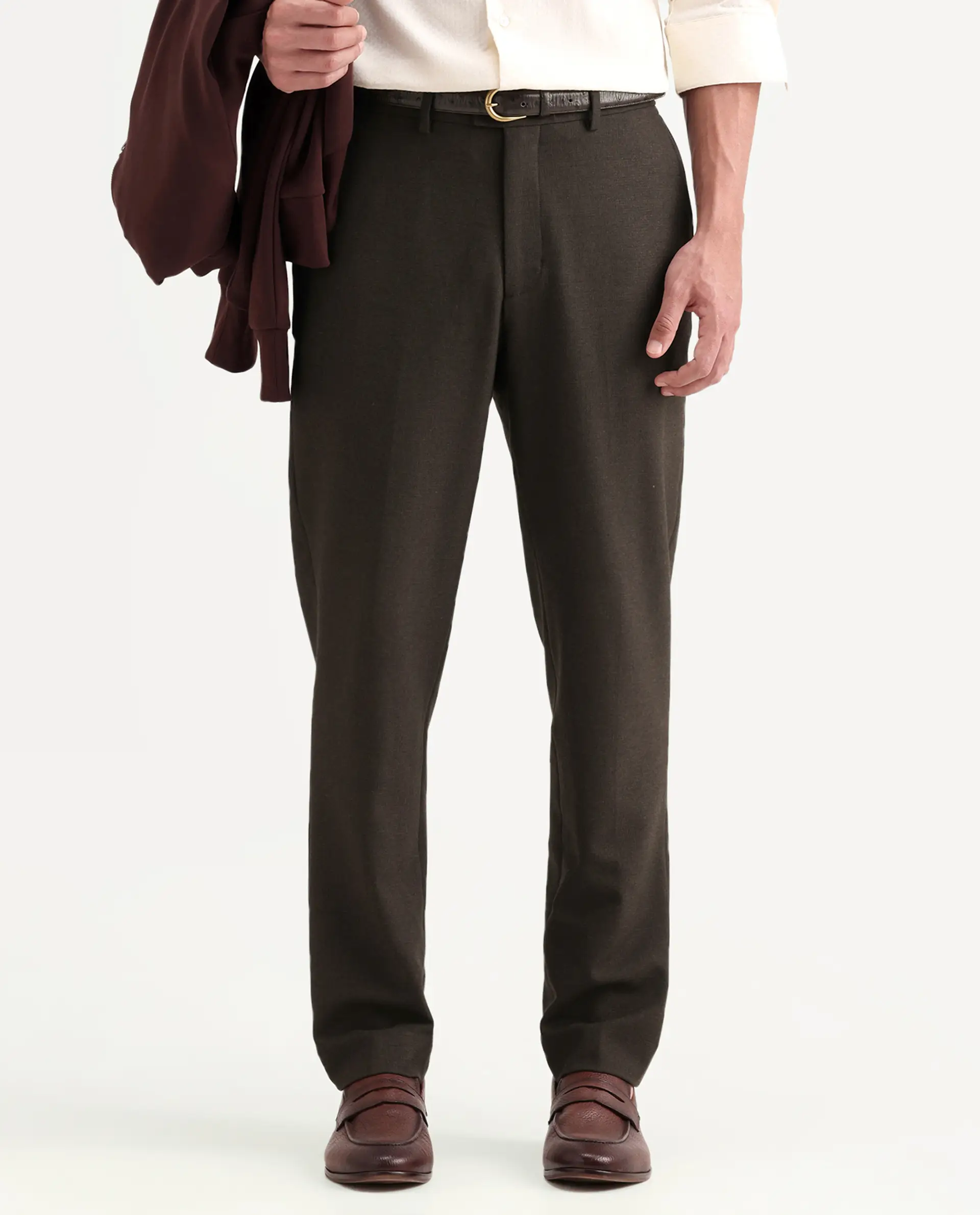 Rare Rabbit Men's Austi-Ss26 Dark Olive Polyester Blend Fabric Regular Fit Plain Trouser - Image 8