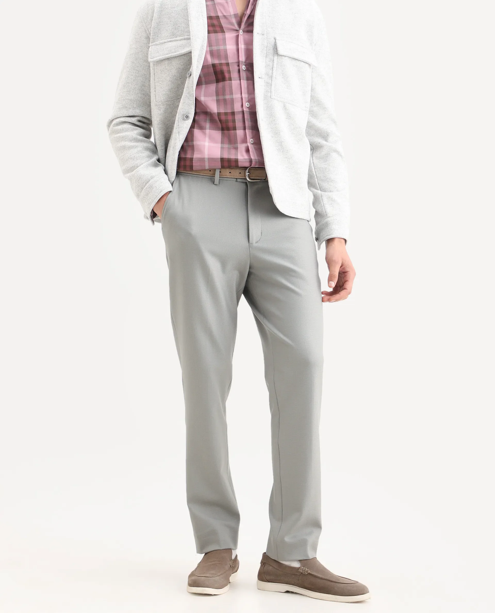 Rare Rabbit Men's Austi-Ss26 Grey Polyester Blend Fabric Regular Fit Plain Trouser - Image 2