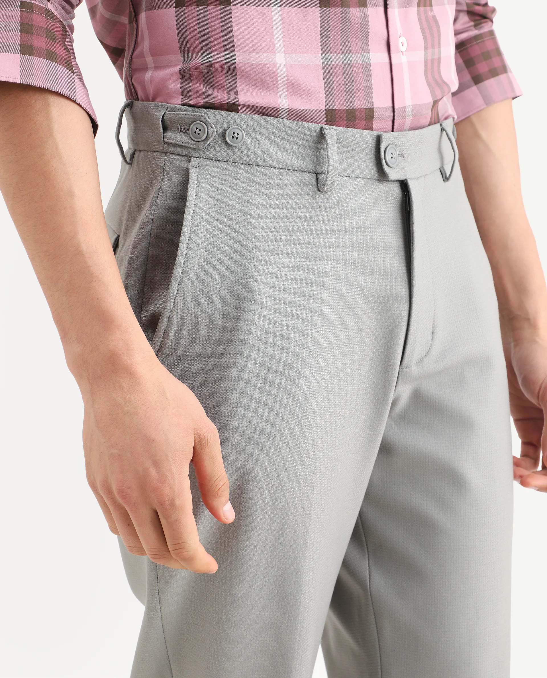 Rare Rabbit Men's Austi-Ss26 Grey Polyester Blend Fabric Regular Fit Plain Trouser - Image 3