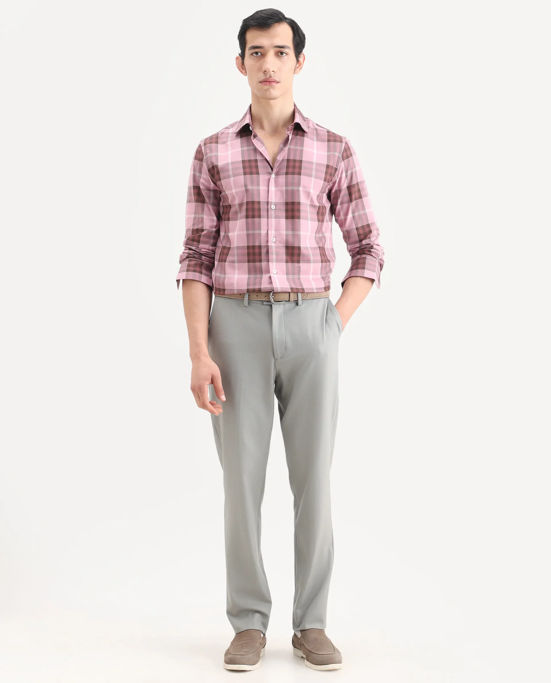 Rare Rabbit Men's Austi-Ss26 Grey Polyester Blend Fabric Regular Fit Plain Trouser - Image 4
