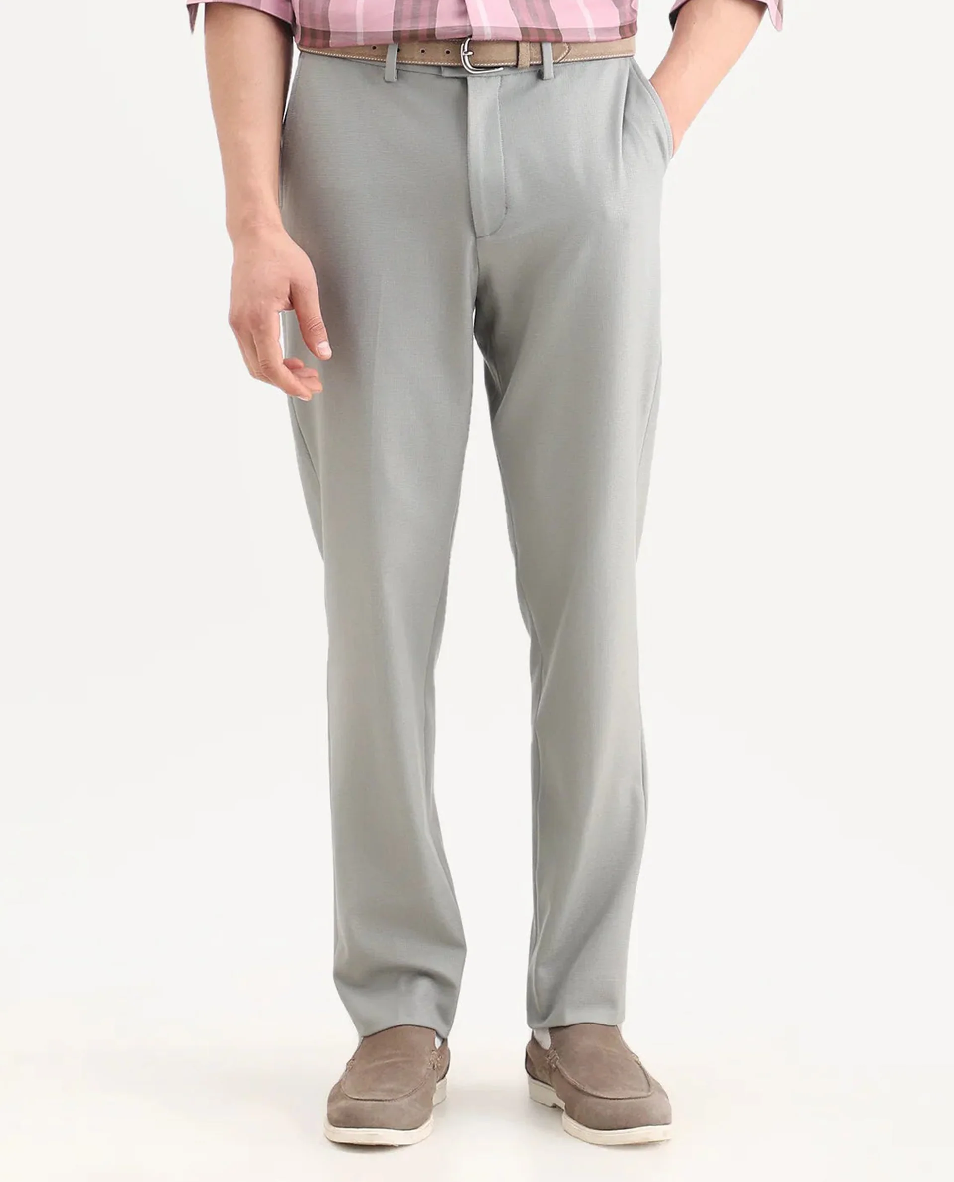 Rare Rabbit Men's Austi-Ss26 Grey Polyester Blend Fabric Regular Fit Plain Trouser - Image 8