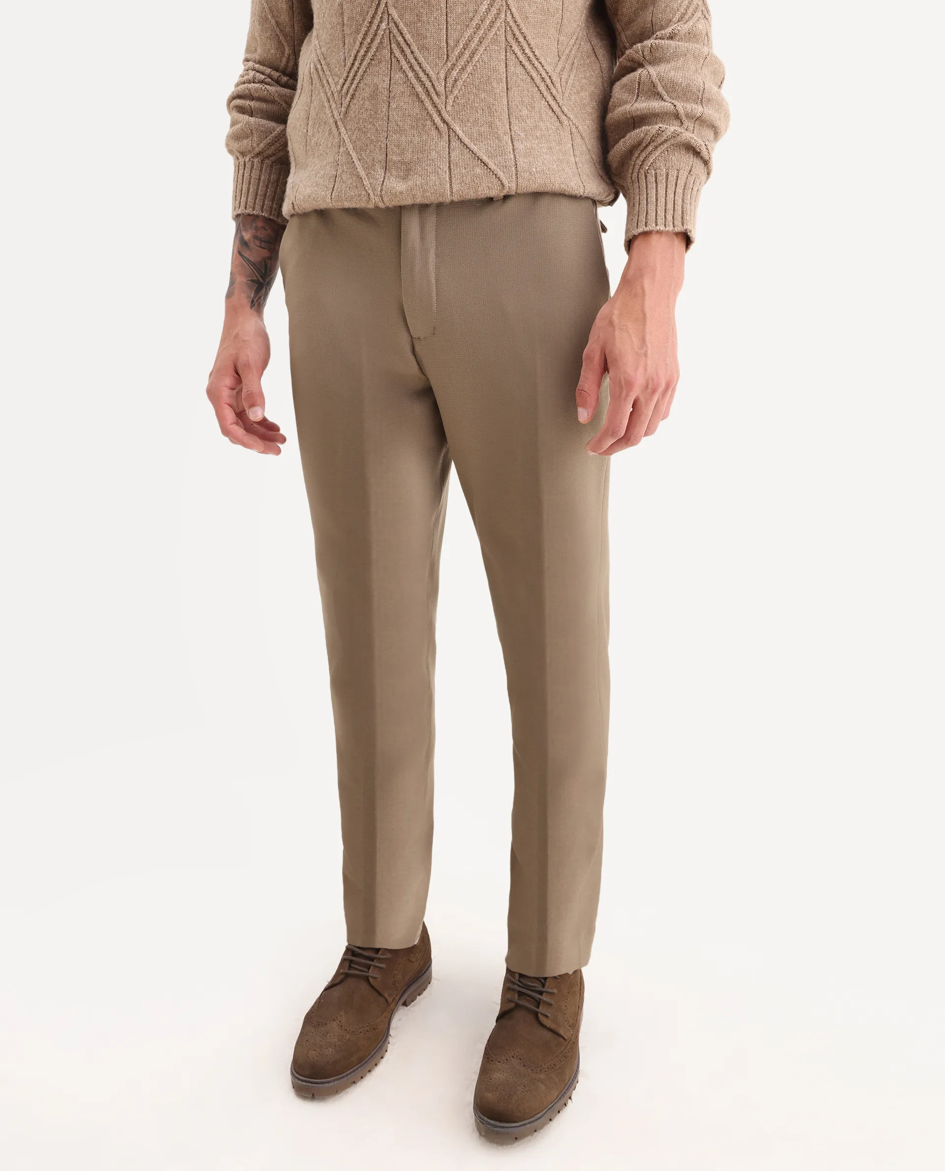 Rare Rabbit Men's Austin Beige Cotton Plain Relaxed Fit Trouser - Image 2