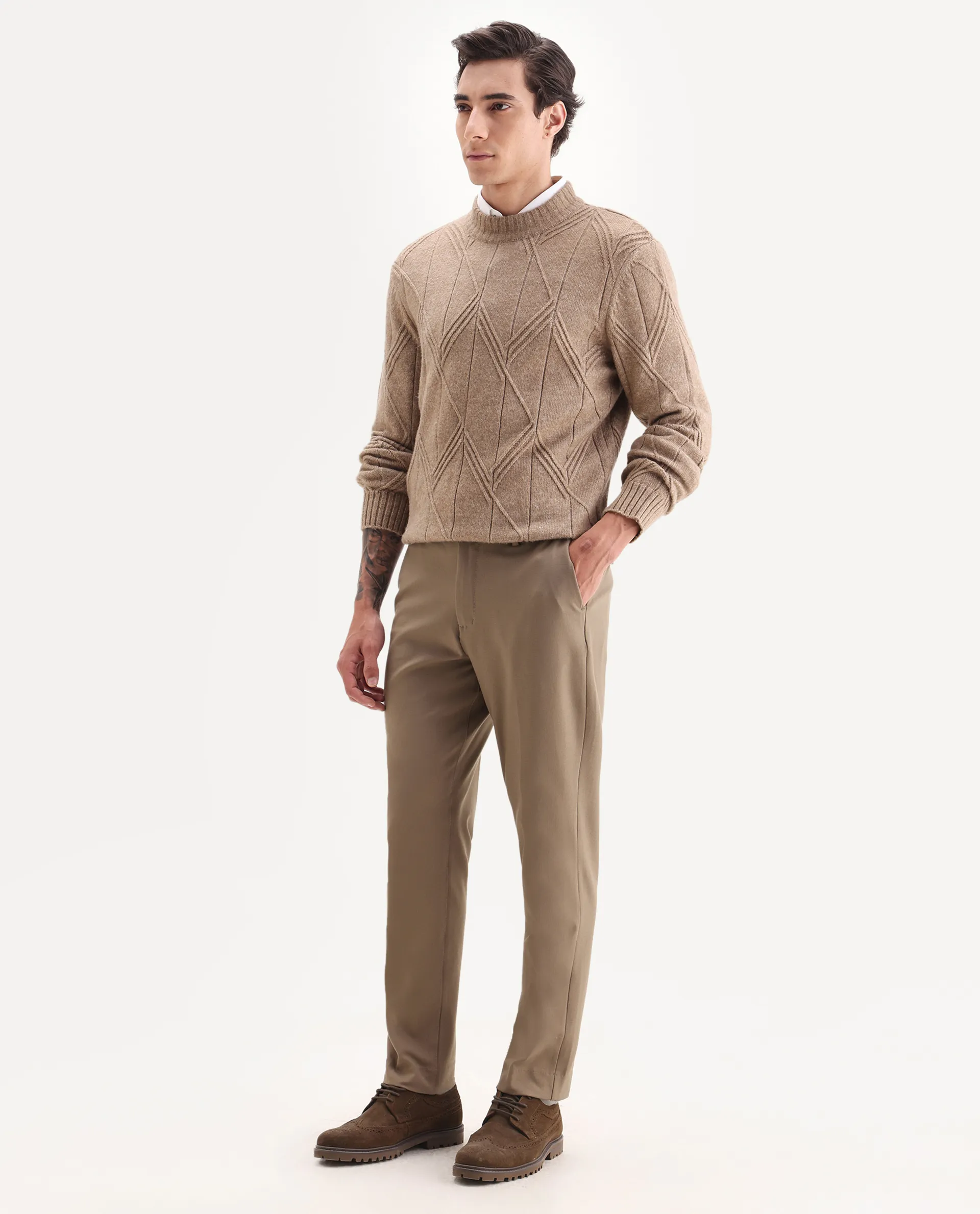Rare Rabbit Men's Austin Beige Cotton Plain Relaxed Fit Trouser - Image 4
