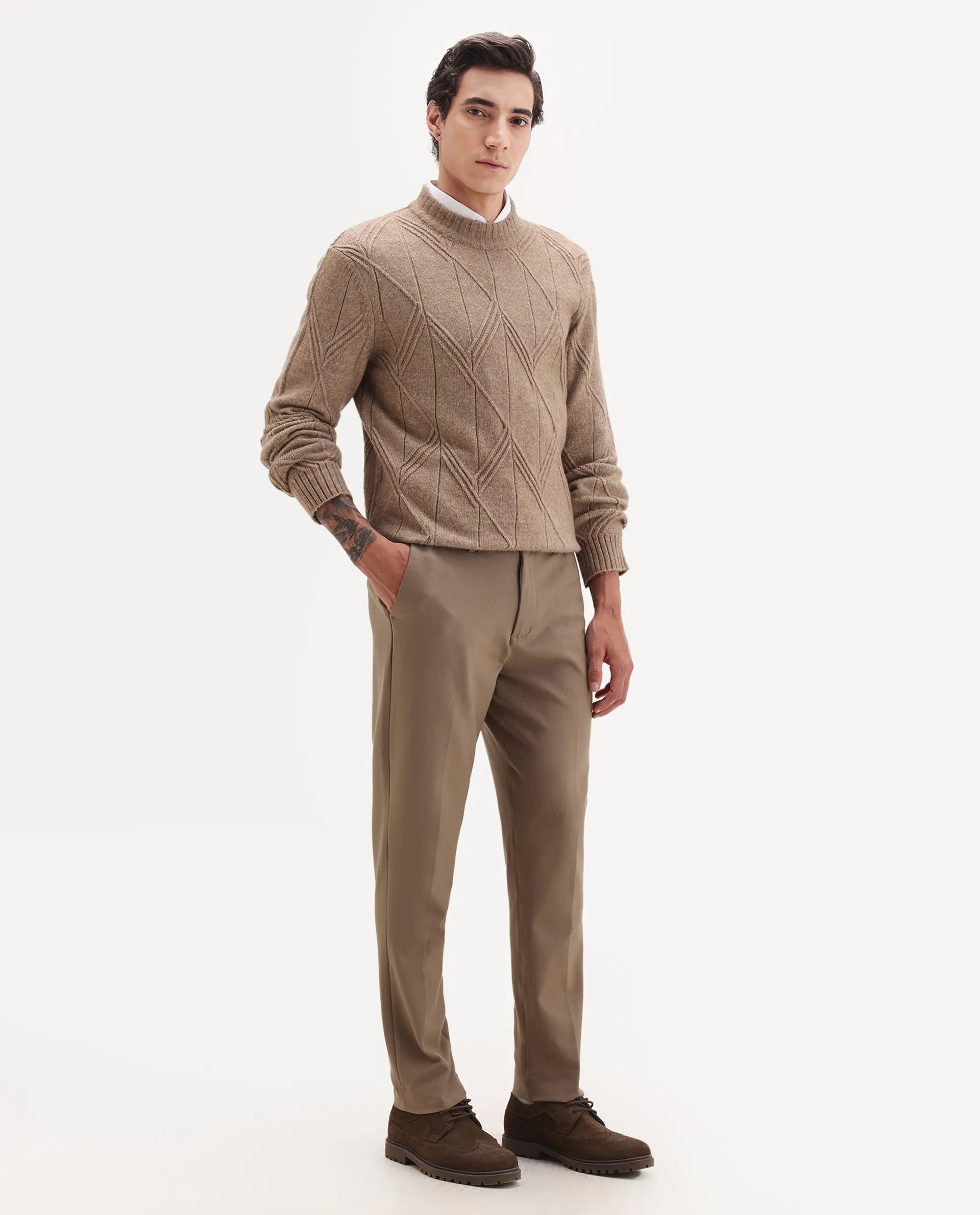 Rare Rabbit Men's Austin Beige Cotton Plain Relaxed Fit Trouser - Image 5
