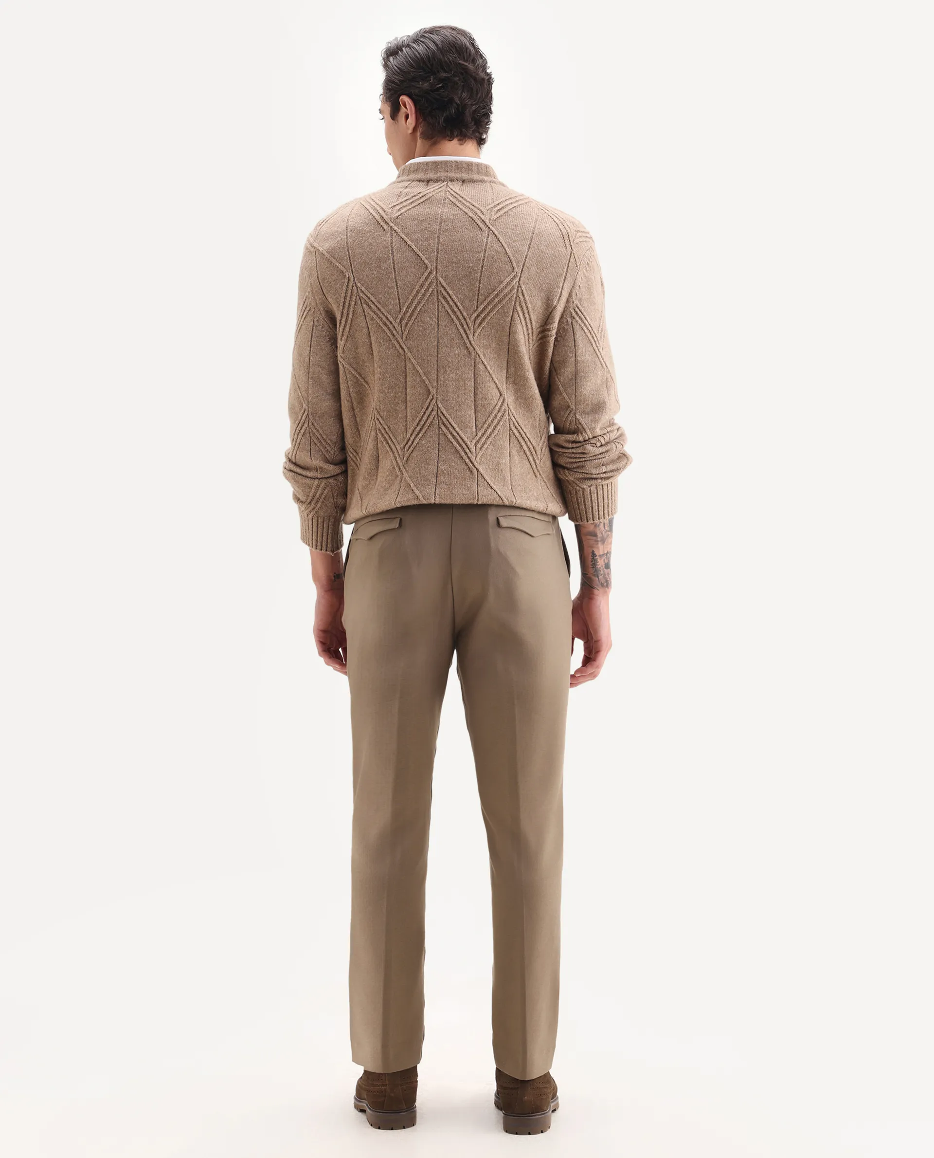 Rare Rabbit Men's Austin Beige Cotton Plain Relaxed Fit Trouser - Image 7
