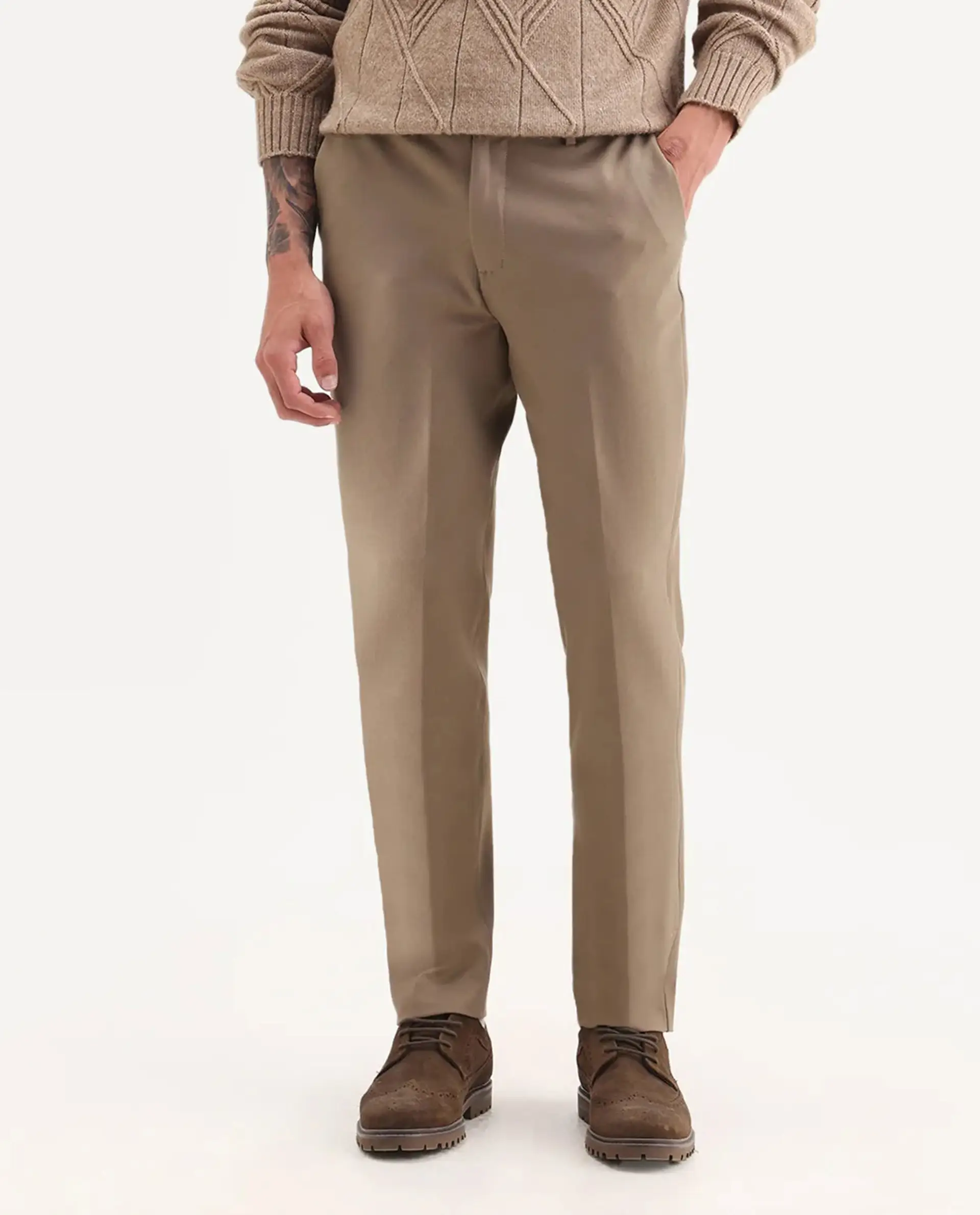 Rare Rabbit Men's Austin Beige Cotton Plain Relaxed Fit Trouser - Image 8