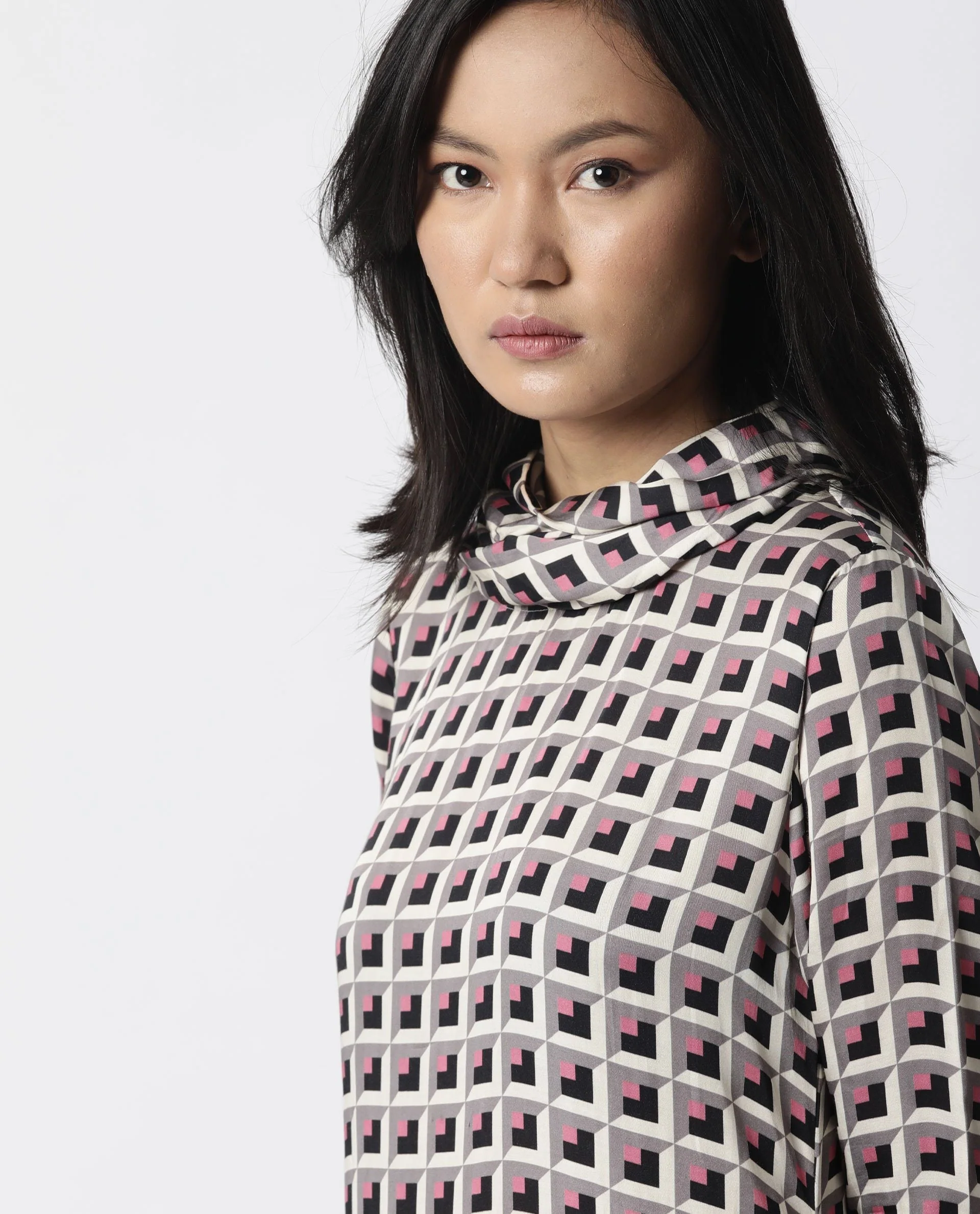 Rareism Women Auto Beige Dress Short Sleeves Printed - Image 2