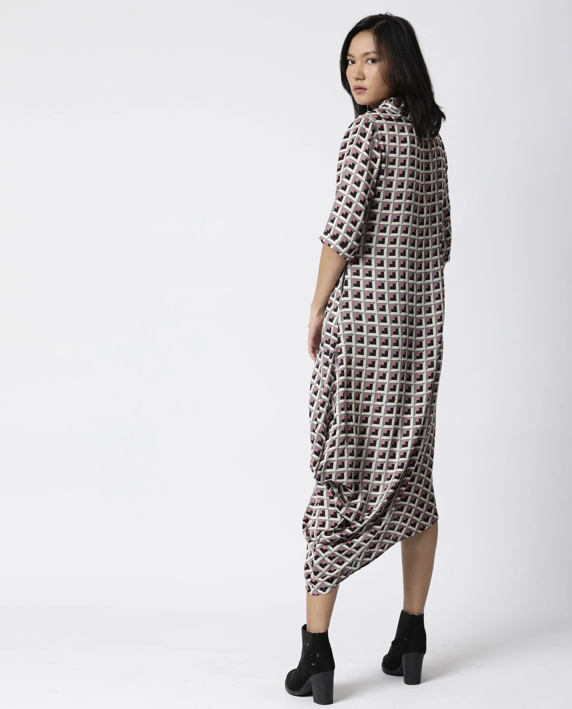 Rareism Women Auto Beige Dress Short Sleeves Printed - Image 7
