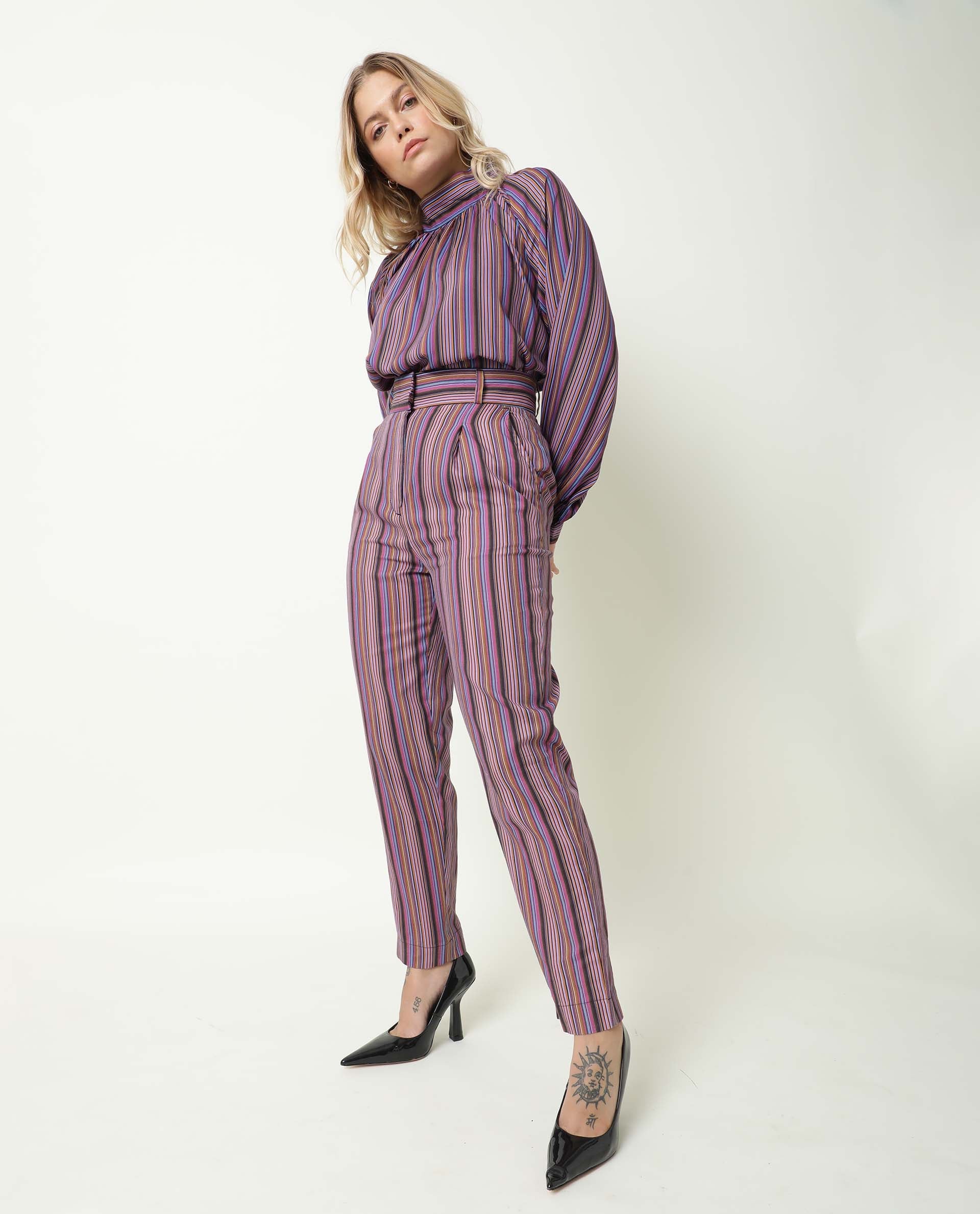 Rareism Women's Autumn Multi High Neck Striped Knee Length Regular Fit Top - Image 10