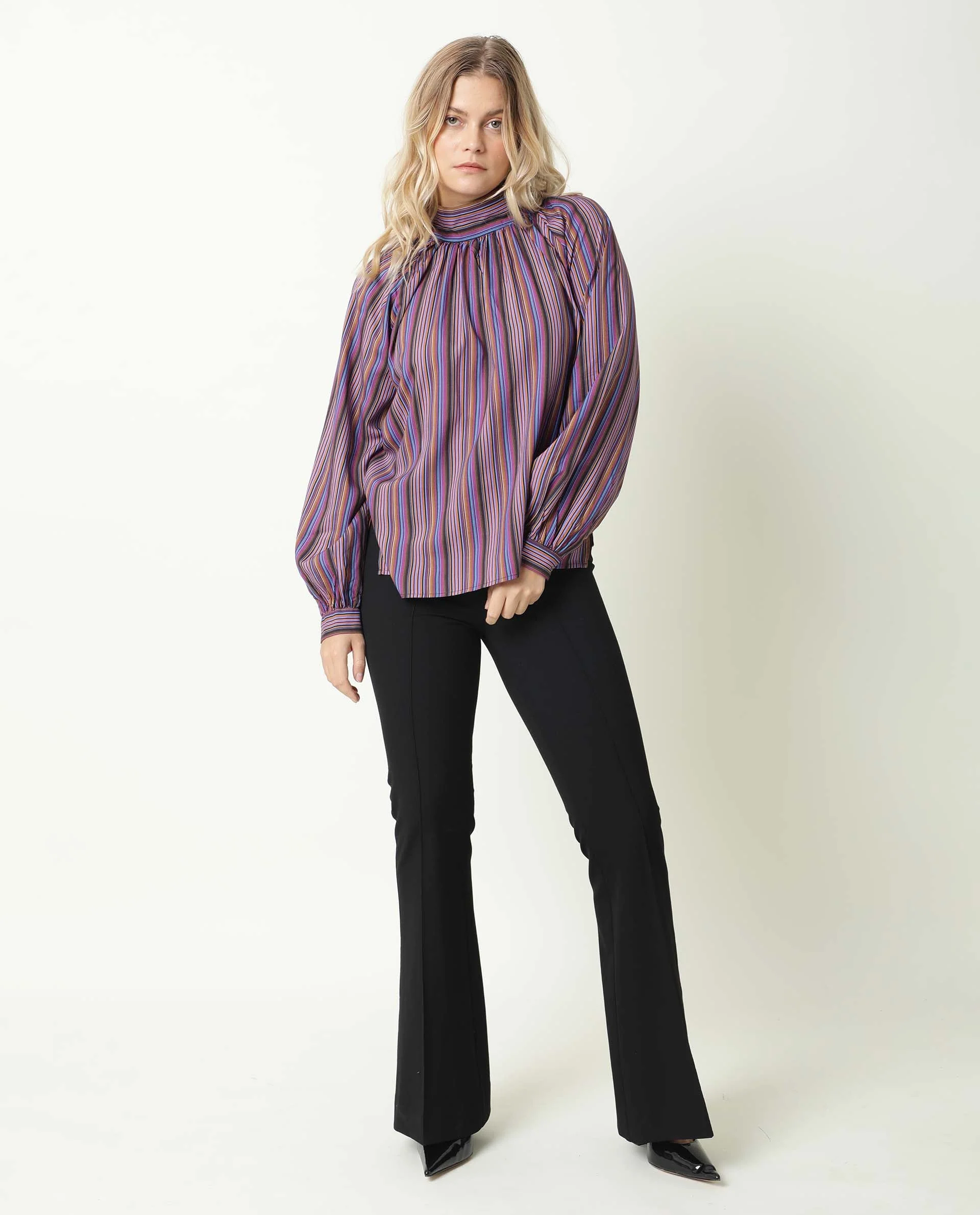 Rareism Women's Autumn Multi High Neck Striped Knee Length Regular Fit Top - Image 2