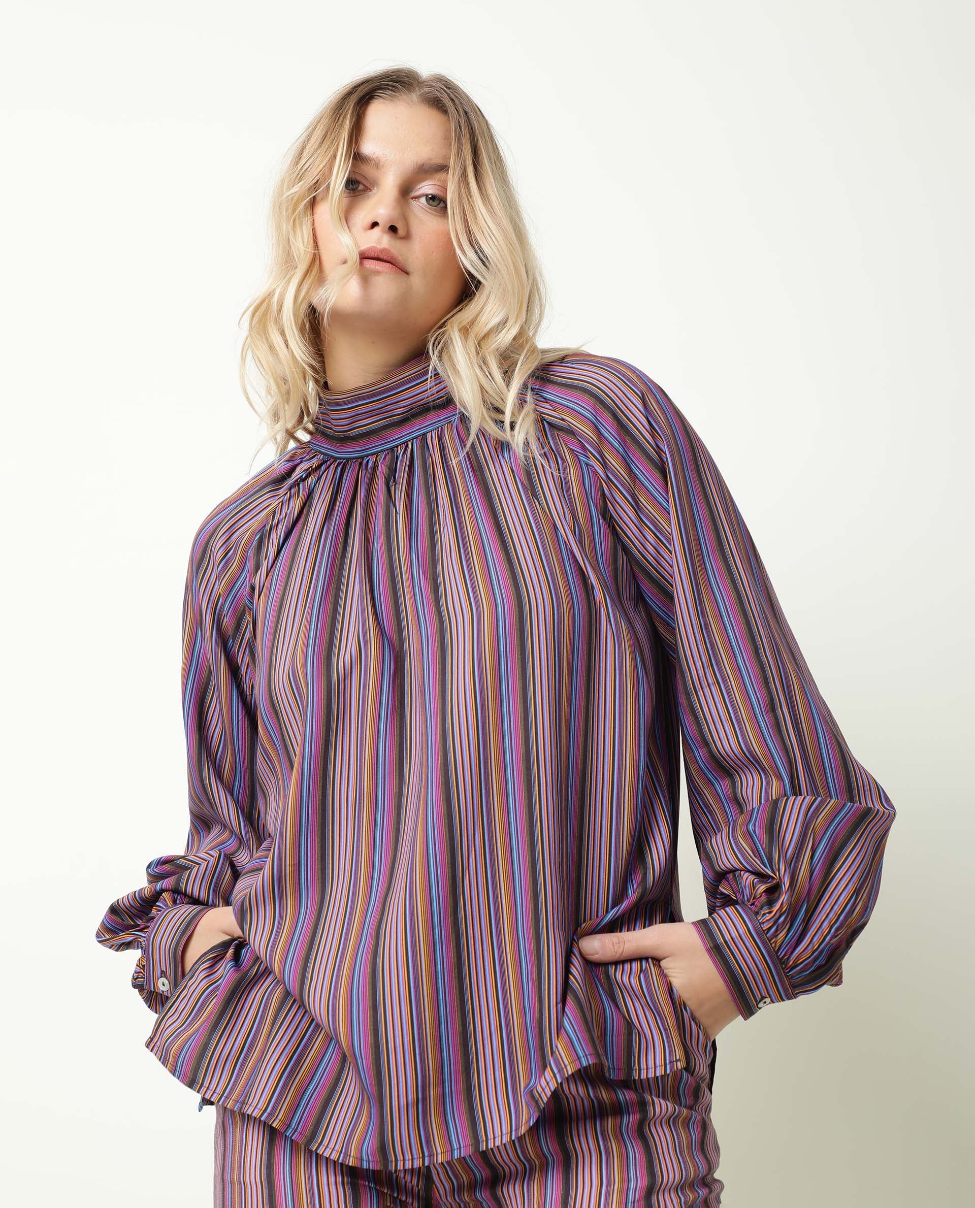 Rareism Women's Autumn Multi High Neck Striped Knee Length Regular Fit Top - Image 4